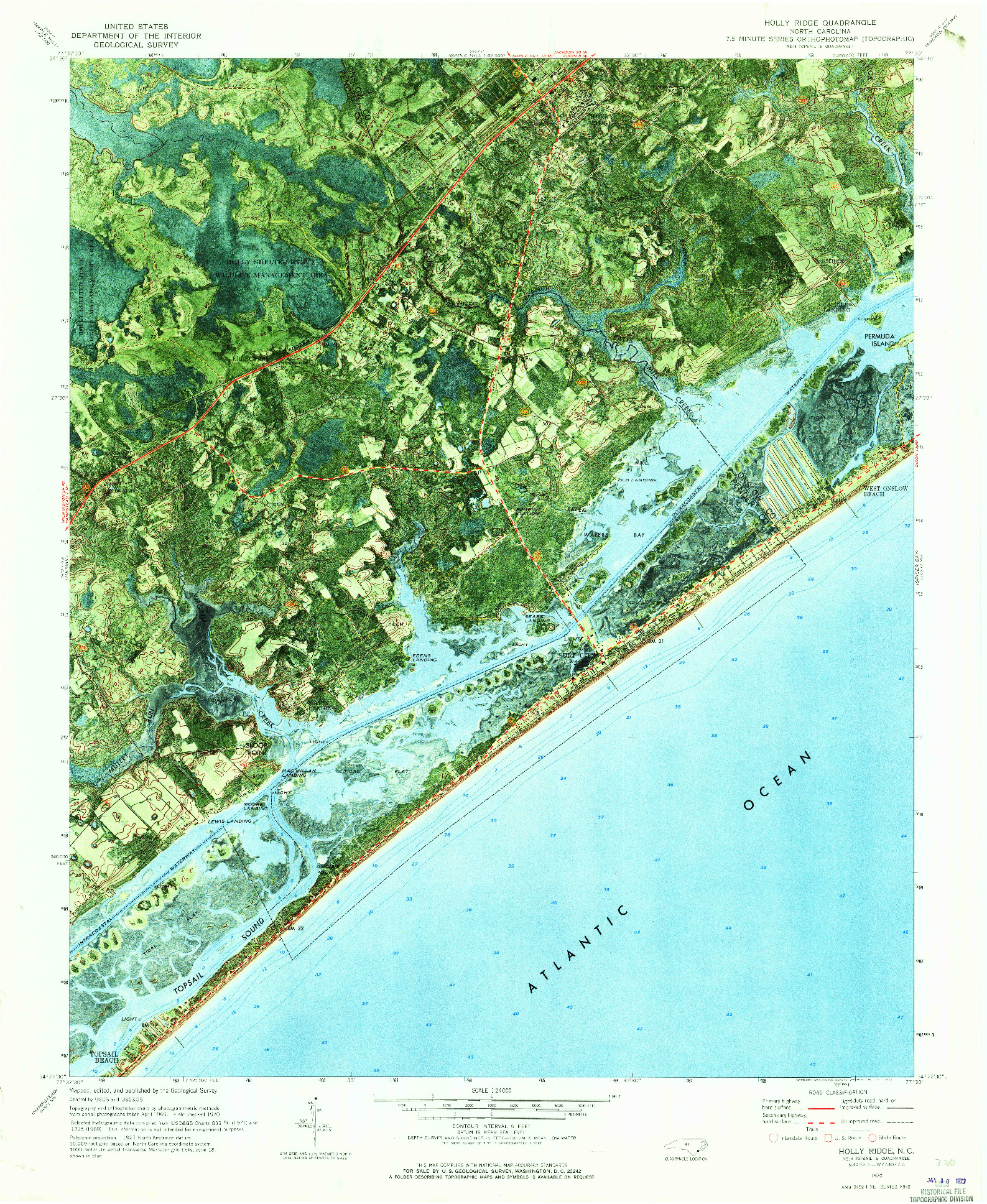 USGS 1:24000-SCALE QUADRANGLE FOR HOLLY RIDGE, NC 1970