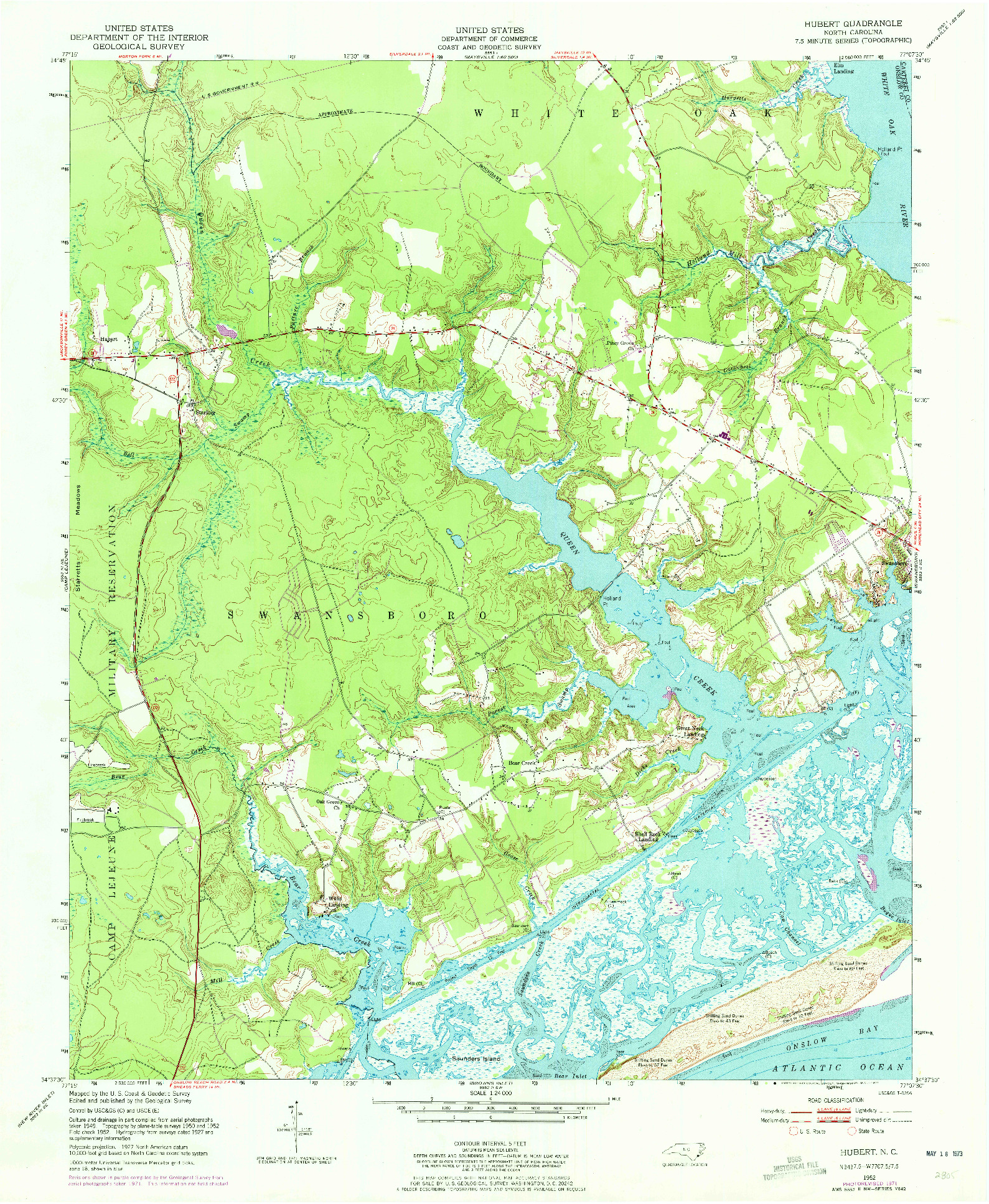 USGS 1:24000-SCALE QUADRANGLE FOR HUBERT, NC 1952