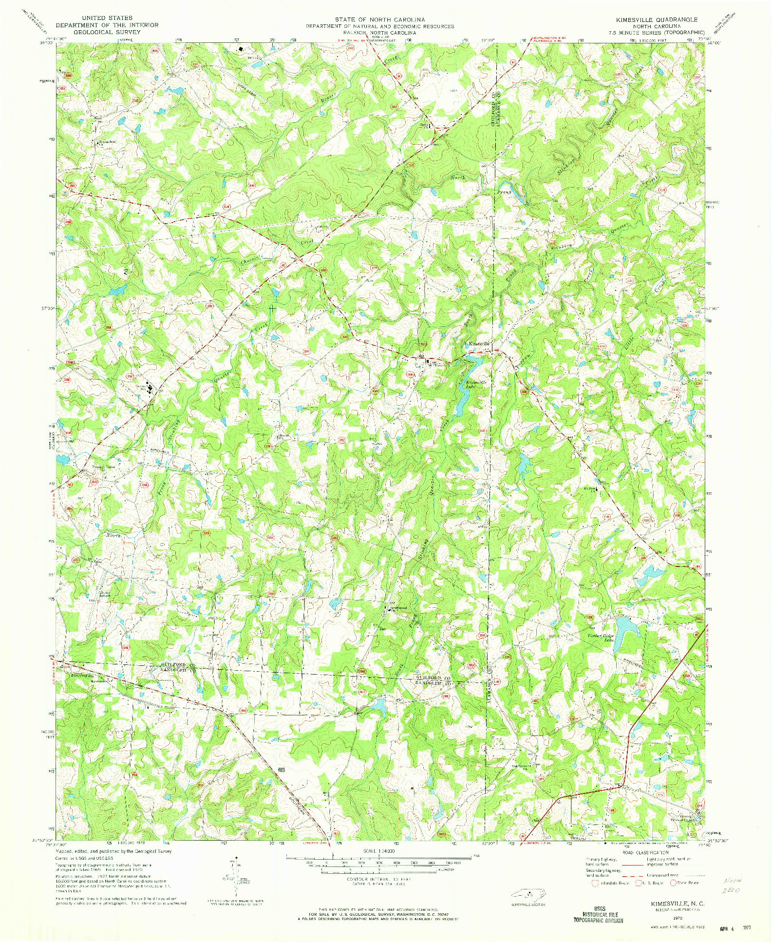USGS 1:24000-SCALE QUADRANGLE FOR KIMESVILLE, NC 1970