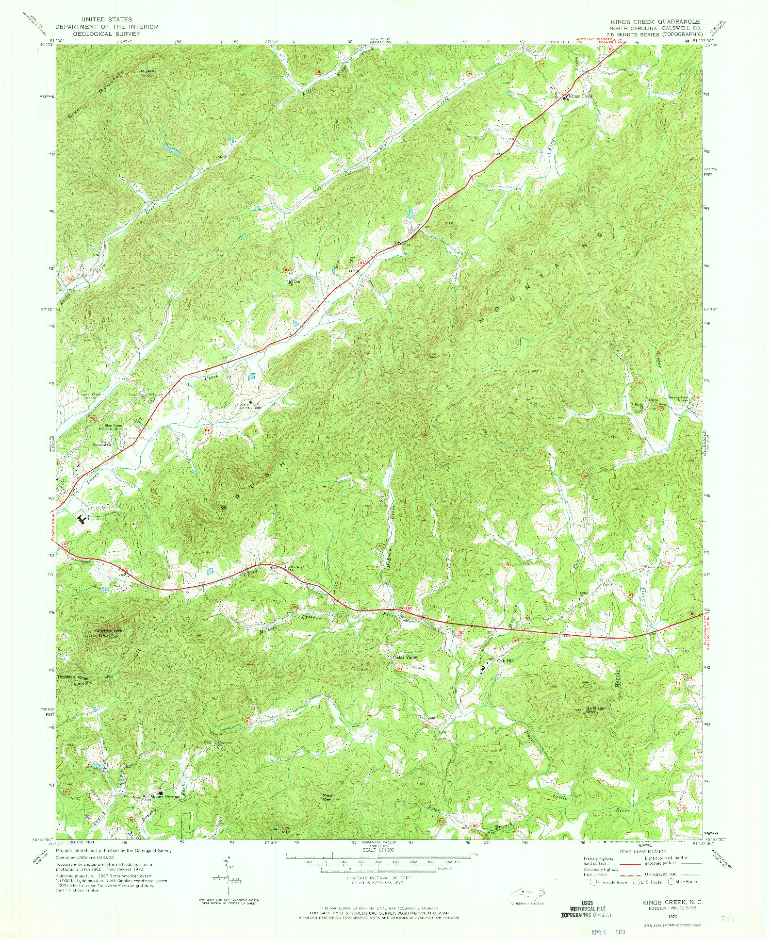 USGS 1:24000-SCALE QUADRANGLE FOR KINGS CREEK, NC 1970