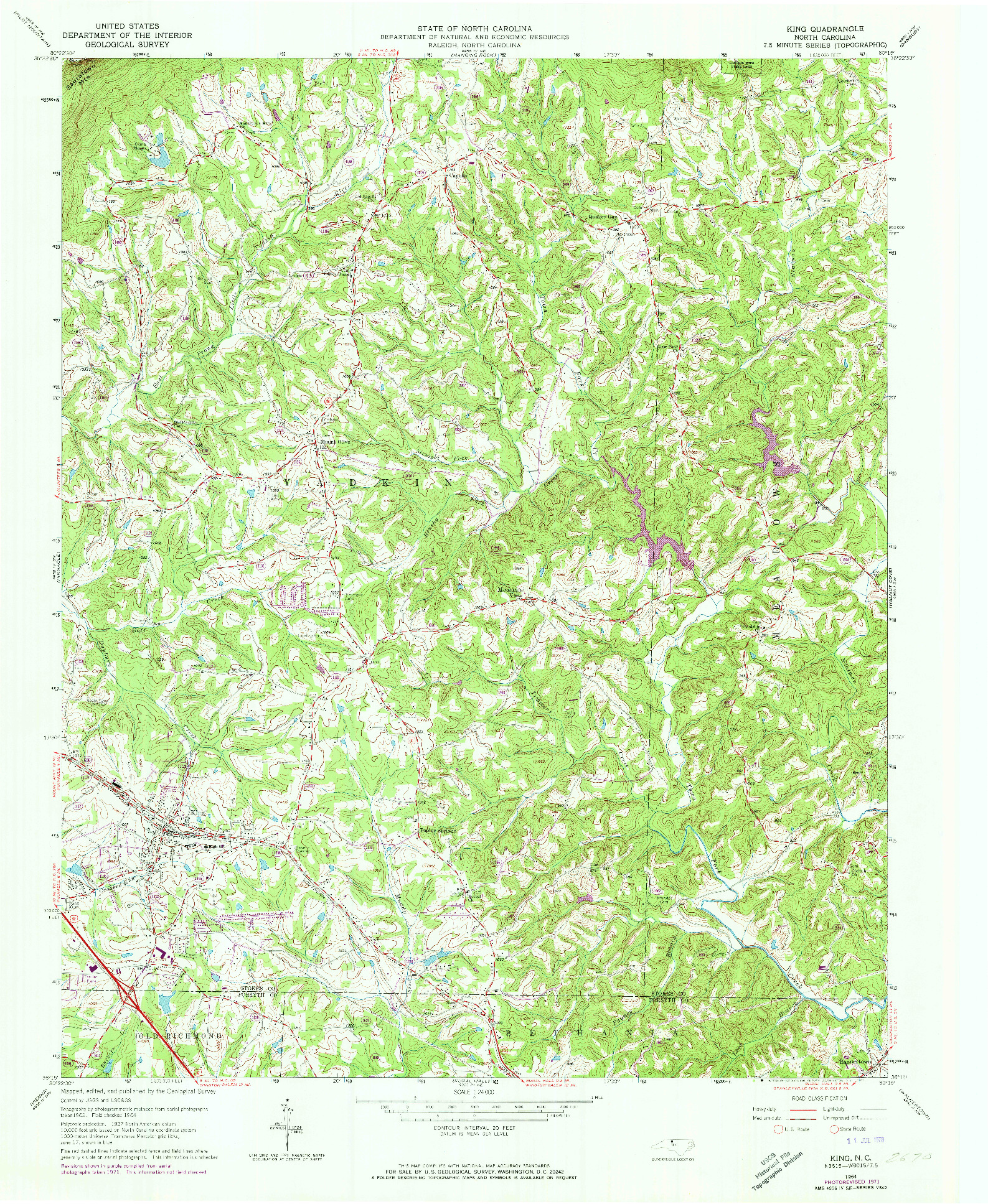 USGS 1:24000-SCALE QUADRANGLE FOR KING, NC 1964