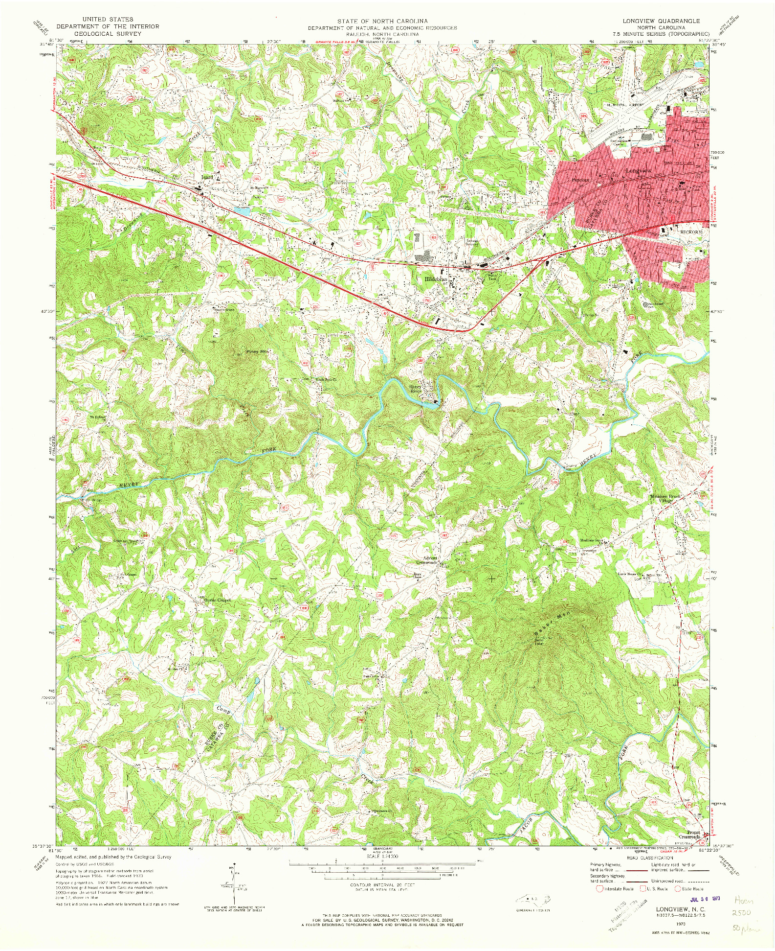 USGS 1:24000-SCALE QUADRANGLE FOR LONGVIEW, NC 1970