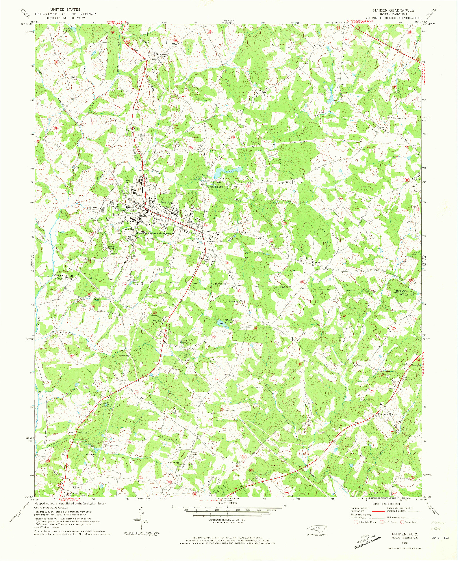 USGS 1:24000-SCALE QUADRANGLE FOR MAIDEN, NC 1970