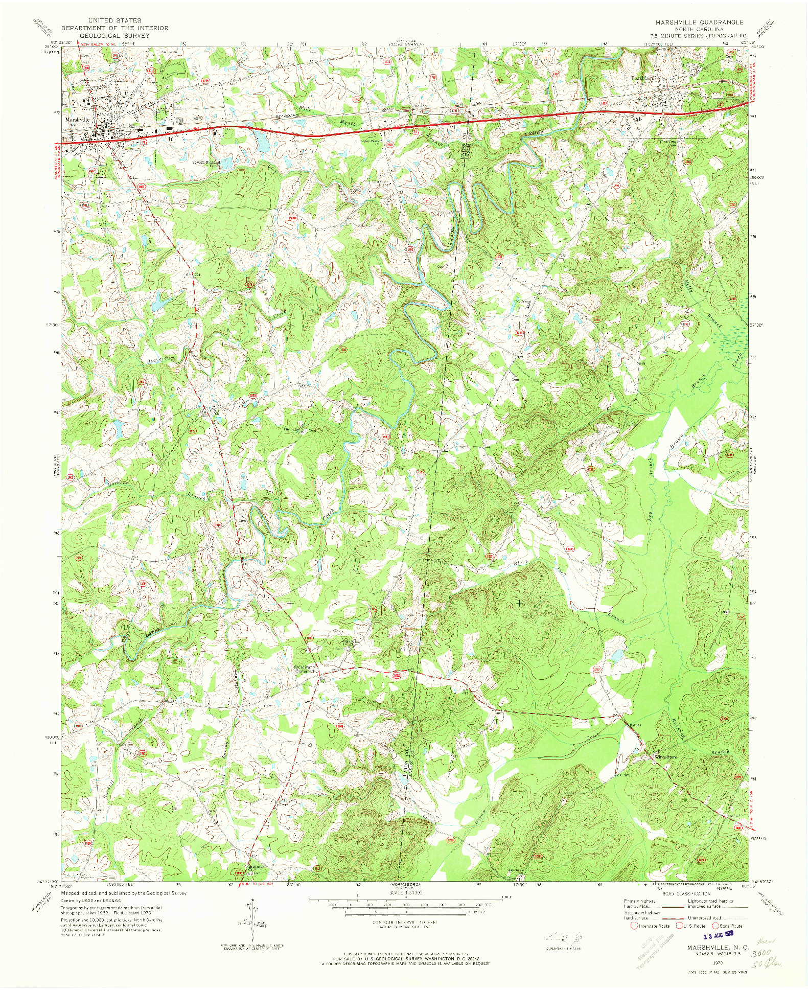 USGS 1:24000-SCALE QUADRANGLE FOR MARSHVILLE, NC 1970