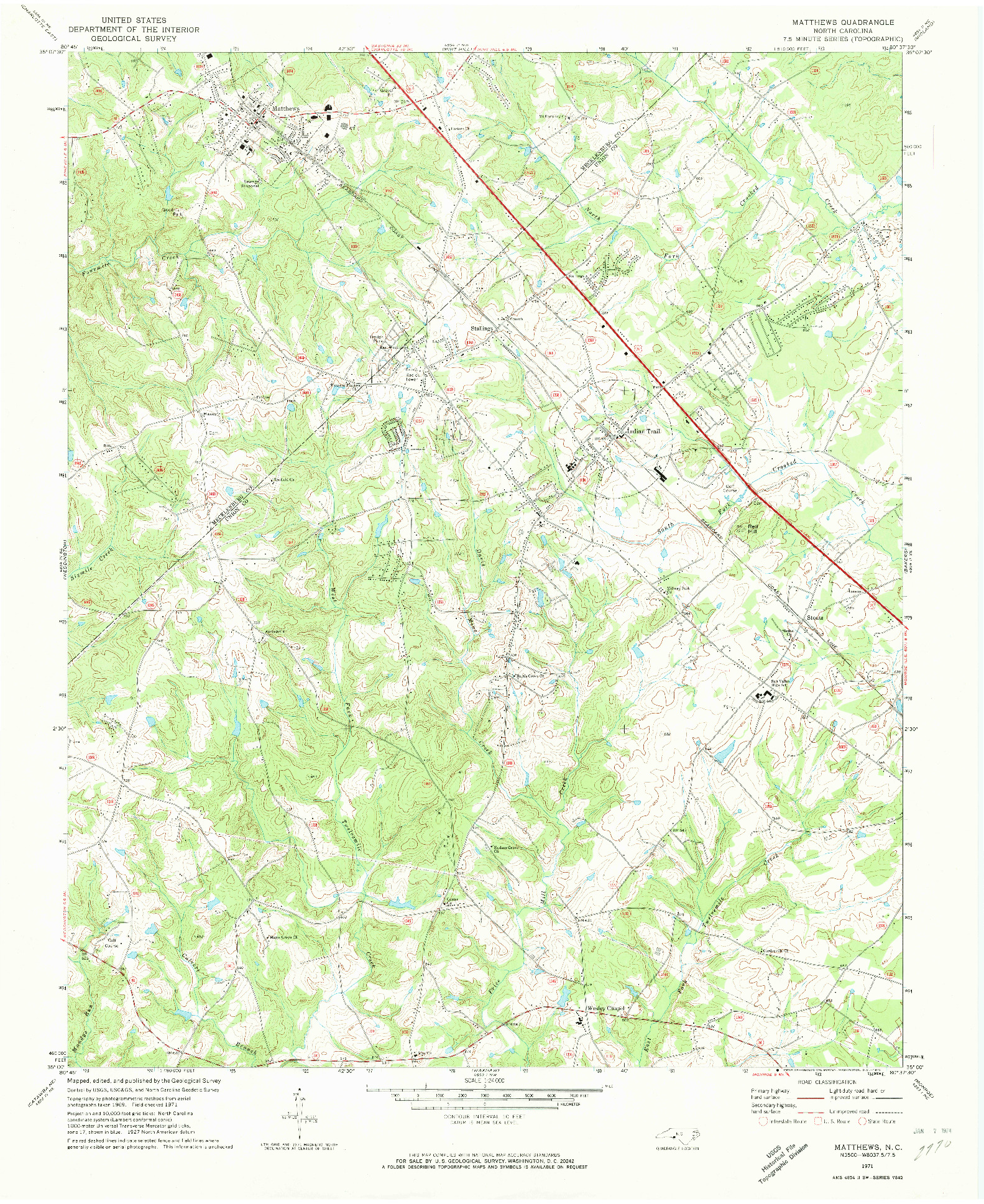 USGS 1:24000-SCALE QUADRANGLE FOR MATTHEWS, NC 1971