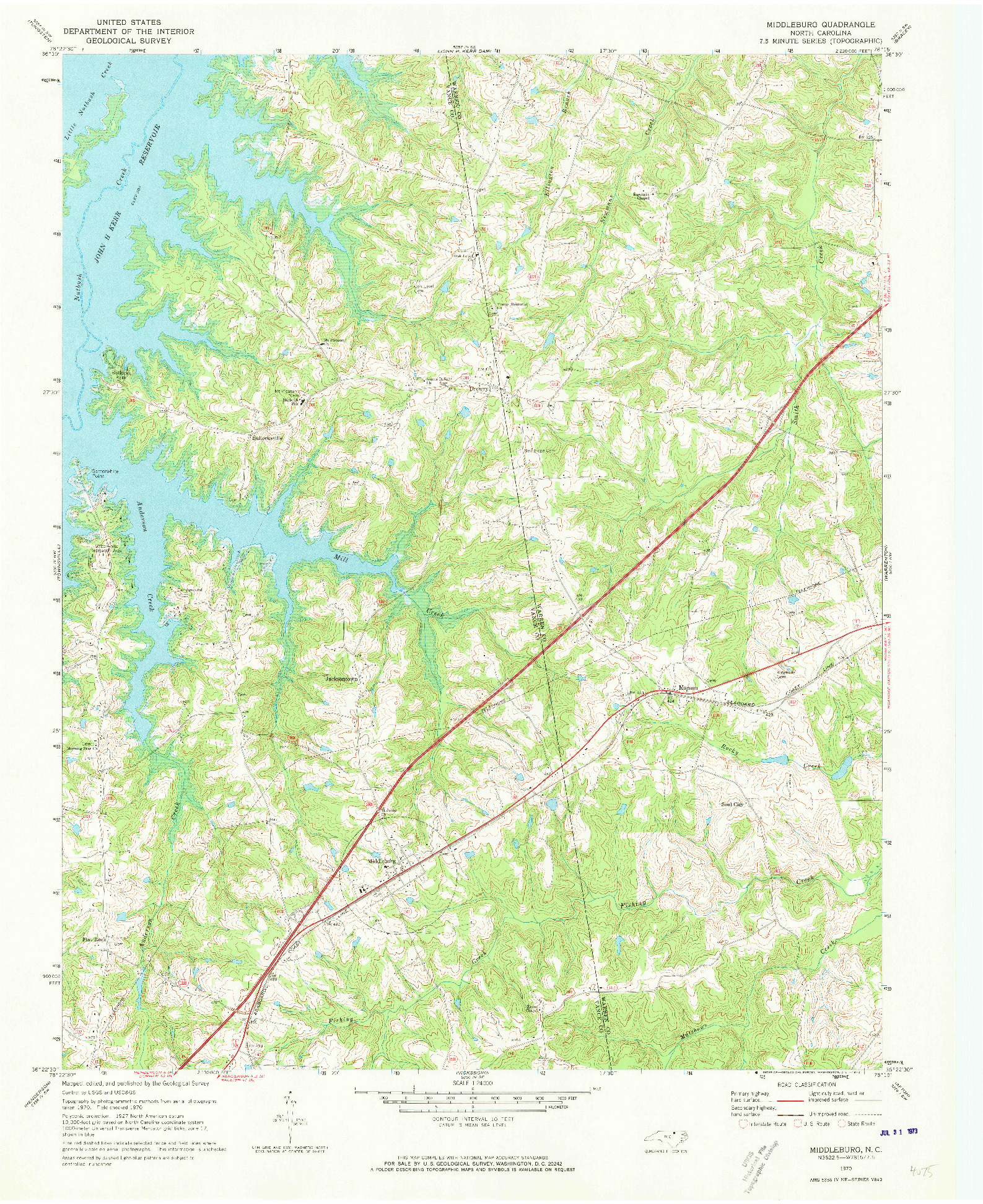 USGS 1:24000-SCALE QUADRANGLE FOR MIDDLEBURG, NC 1970