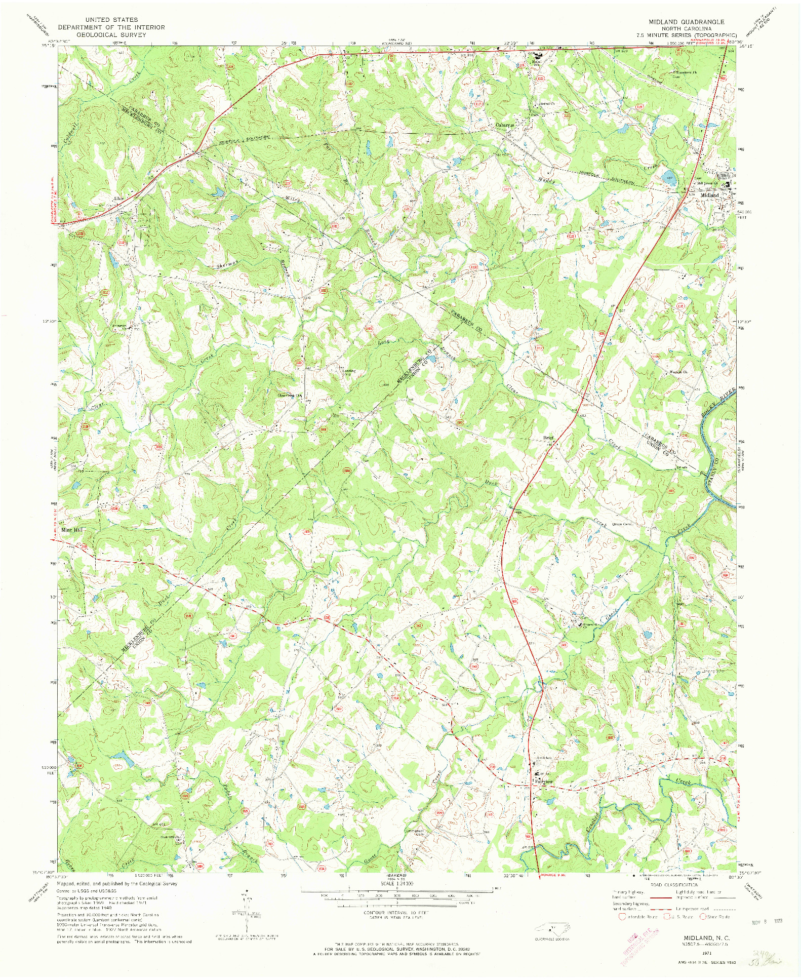 USGS 1:24000-SCALE QUADRANGLE FOR MIDLAND, NC 1971