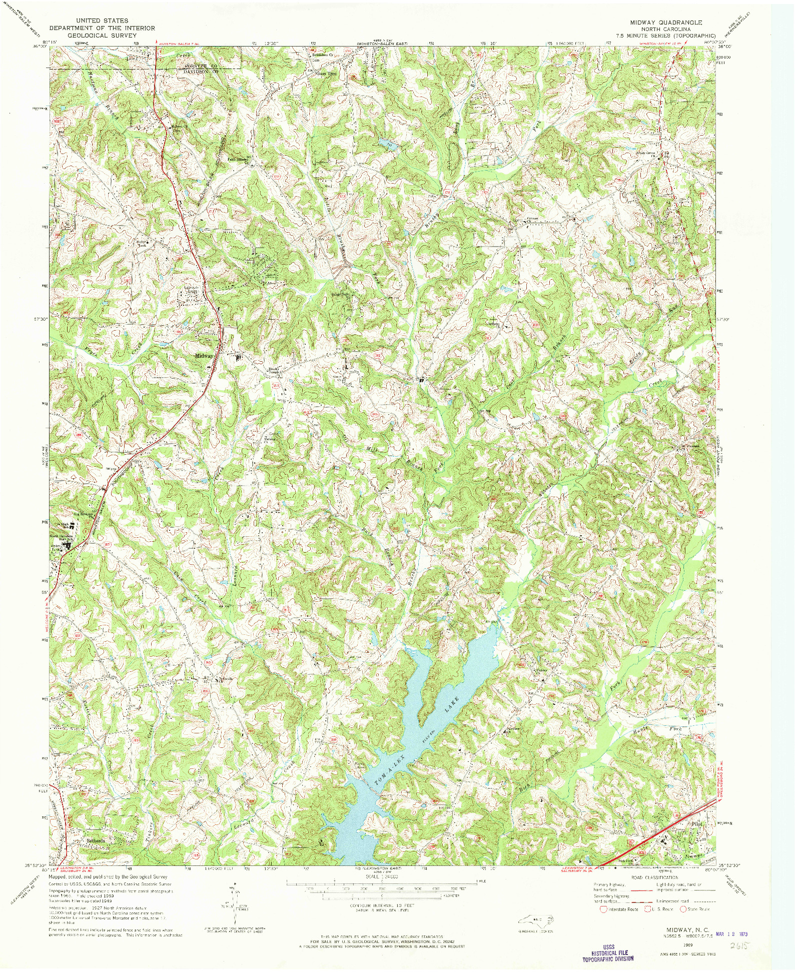 USGS 1:24000-SCALE QUADRANGLE FOR MIDWAY, NC 1969