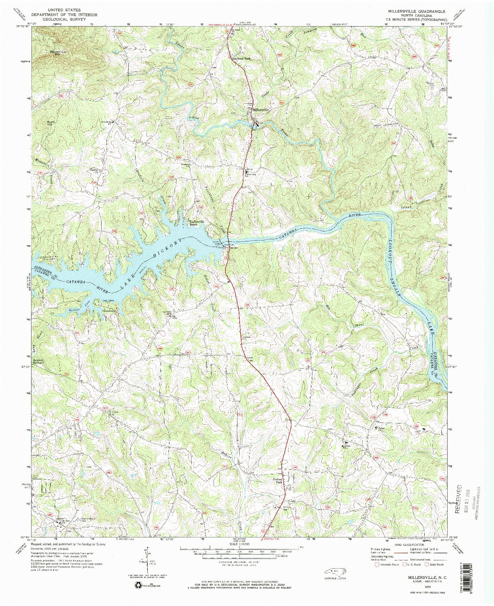 USGS 1:24000-SCALE QUADRANGLE FOR MILLERSVILLE, NC 1970