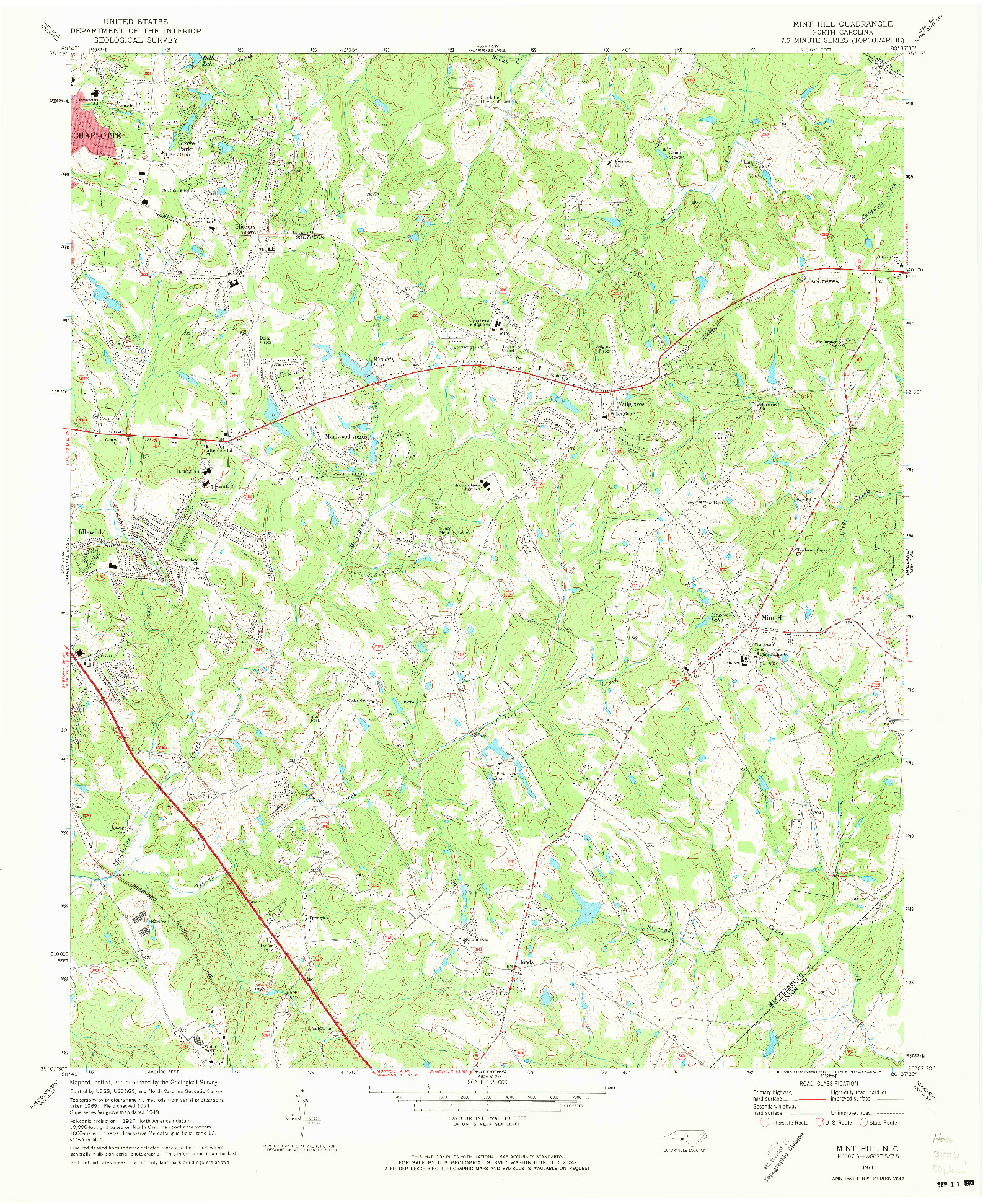 USGS 1:24000-SCALE QUADRANGLE FOR MINT HILL, NC 1971