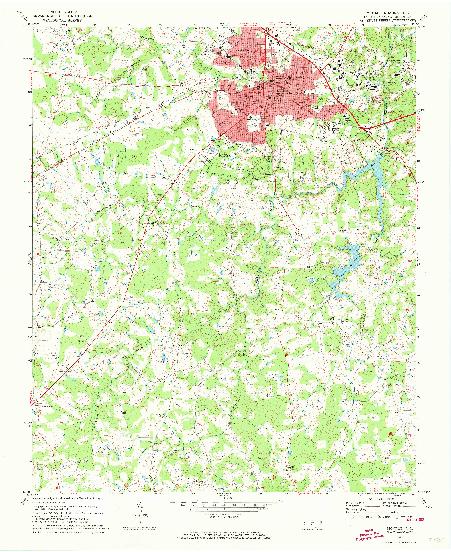 USGS 1:24000-SCALE QUADRANGLE FOR MONROE, NC 1971