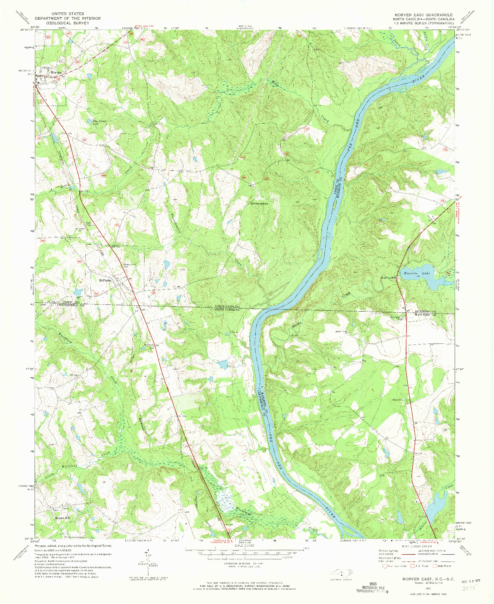 USGS 1:24000-SCALE QUADRANGLE FOR MORVEN EAST, NC 1971