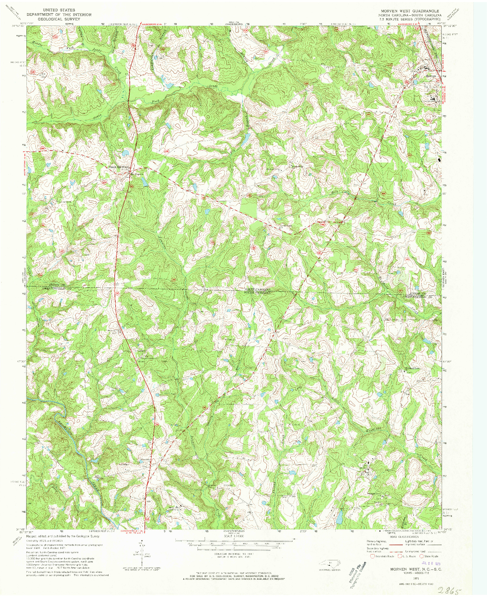 USGS 1:24000-SCALE QUADRANGLE FOR MORVEN WEST, NC 1971