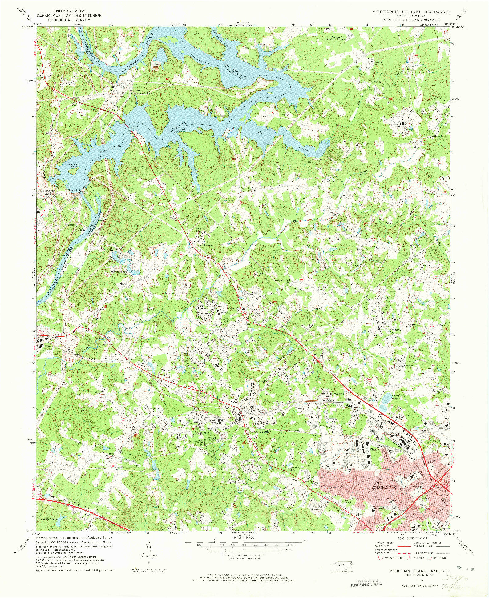 USGS 1:24000-SCALE QUADRANGLE FOR MOUNTAIN ISLAND LAKE, NC 1969