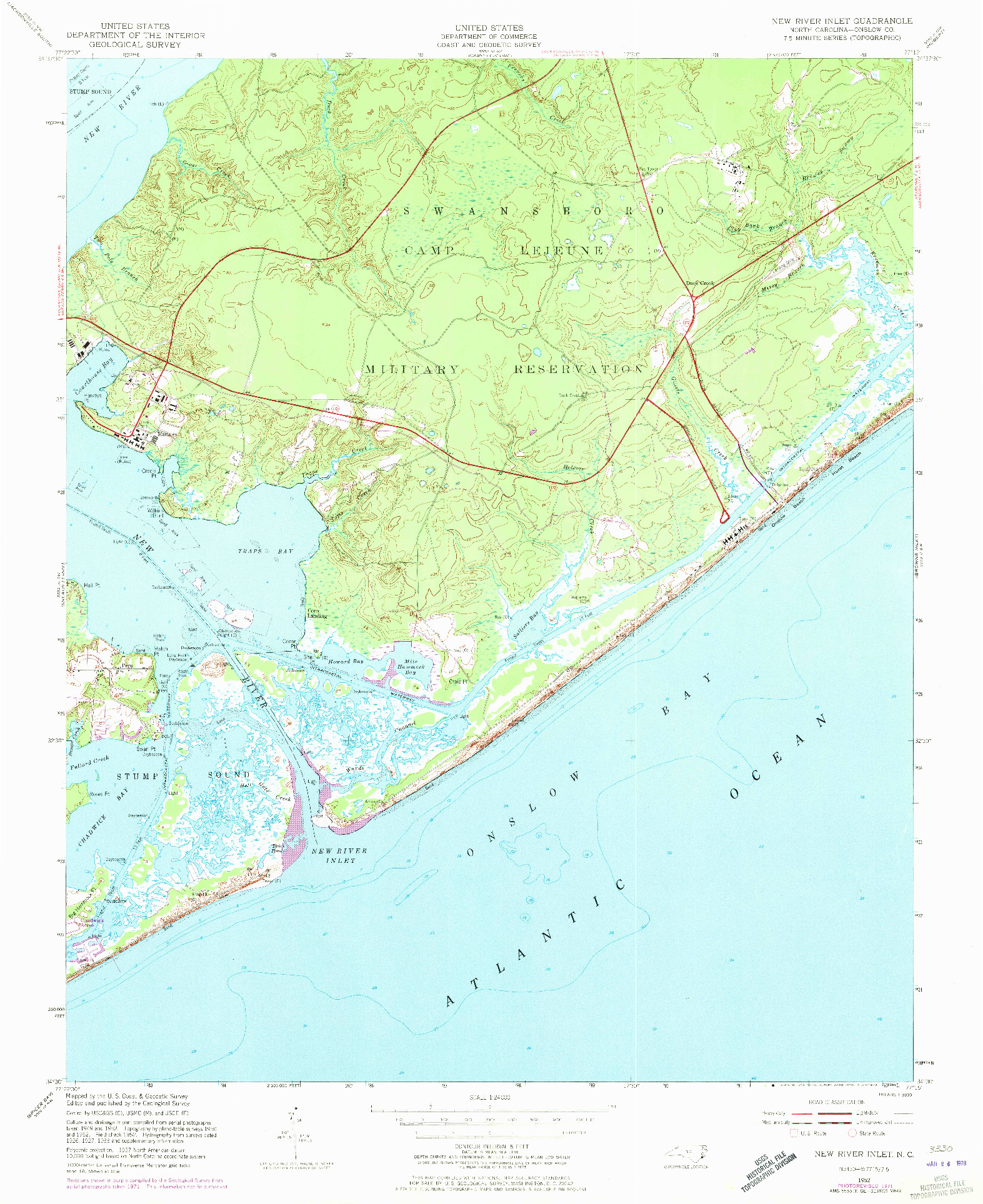 USGS 1:24000-SCALE QUADRANGLE FOR NEW RIVER INLET, NC 1952