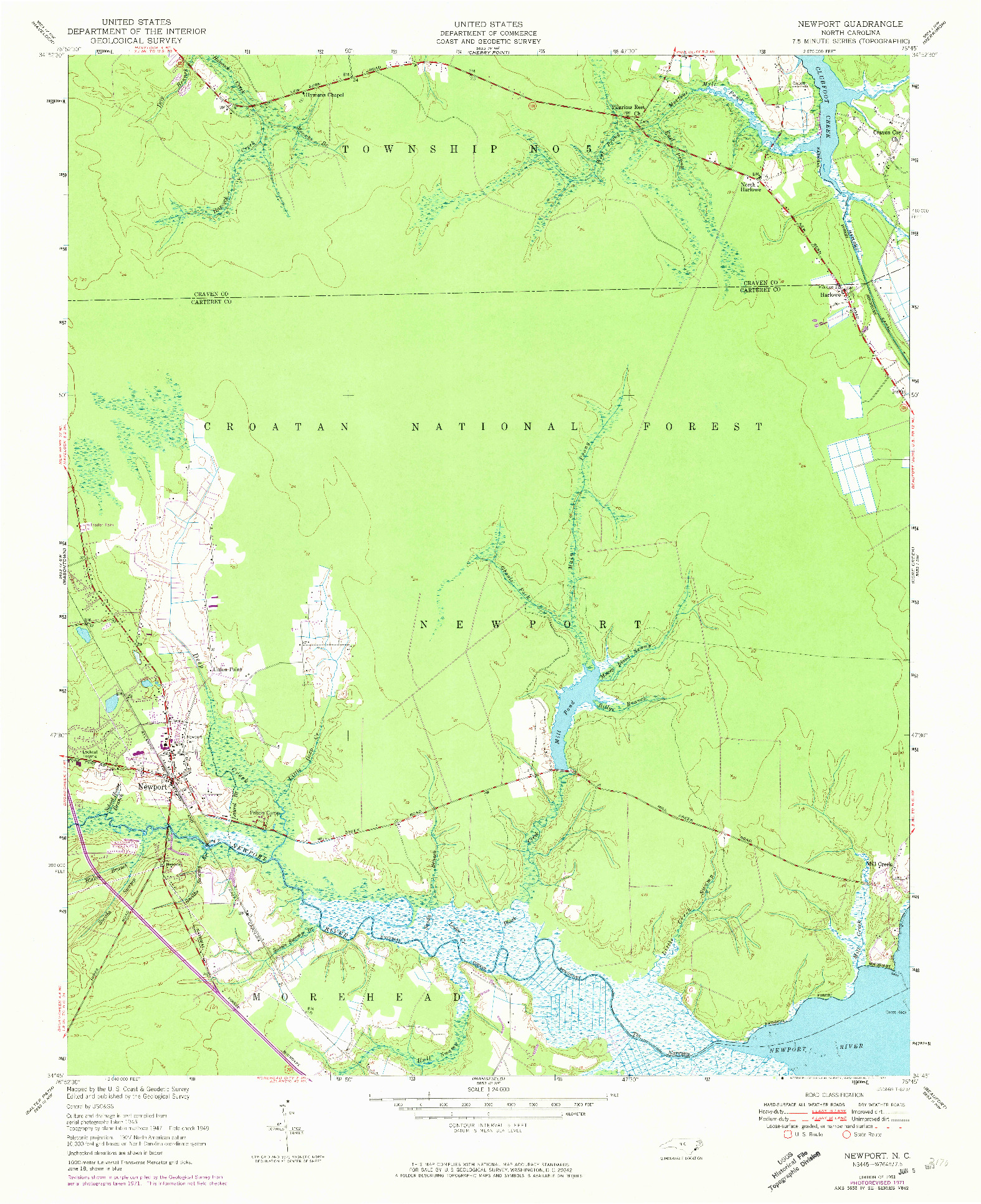 USGS 1:24000-SCALE QUADRANGLE FOR NEWPORT, NC 1951