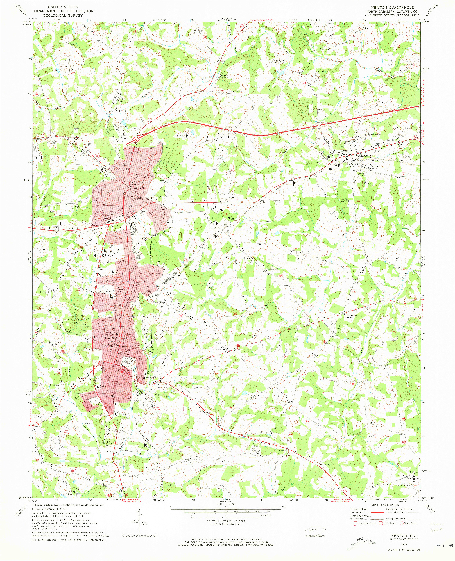 USGS 1:24000-SCALE QUADRANGLE FOR NEWTON, NC 1970