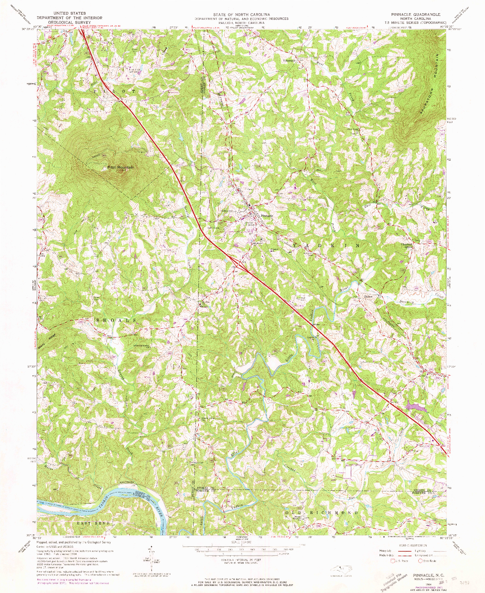 USGS 1:24000-SCALE QUADRANGLE FOR PINNACLE, NC 1964