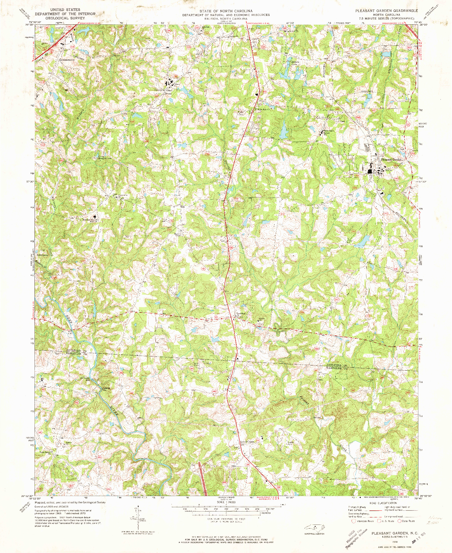 USGS 1:24000-SCALE QUADRANGLE FOR PLEASANT GARDEN, NC 1970