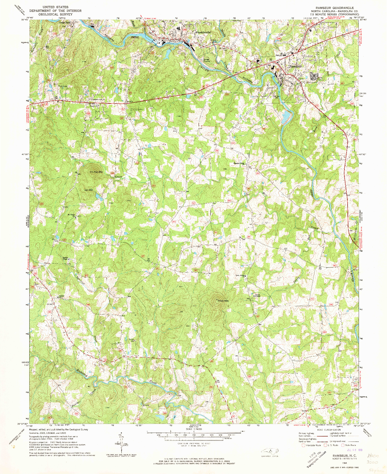USGS 1:24000-SCALE QUADRANGLE FOR RAMSEUR, NC 1968