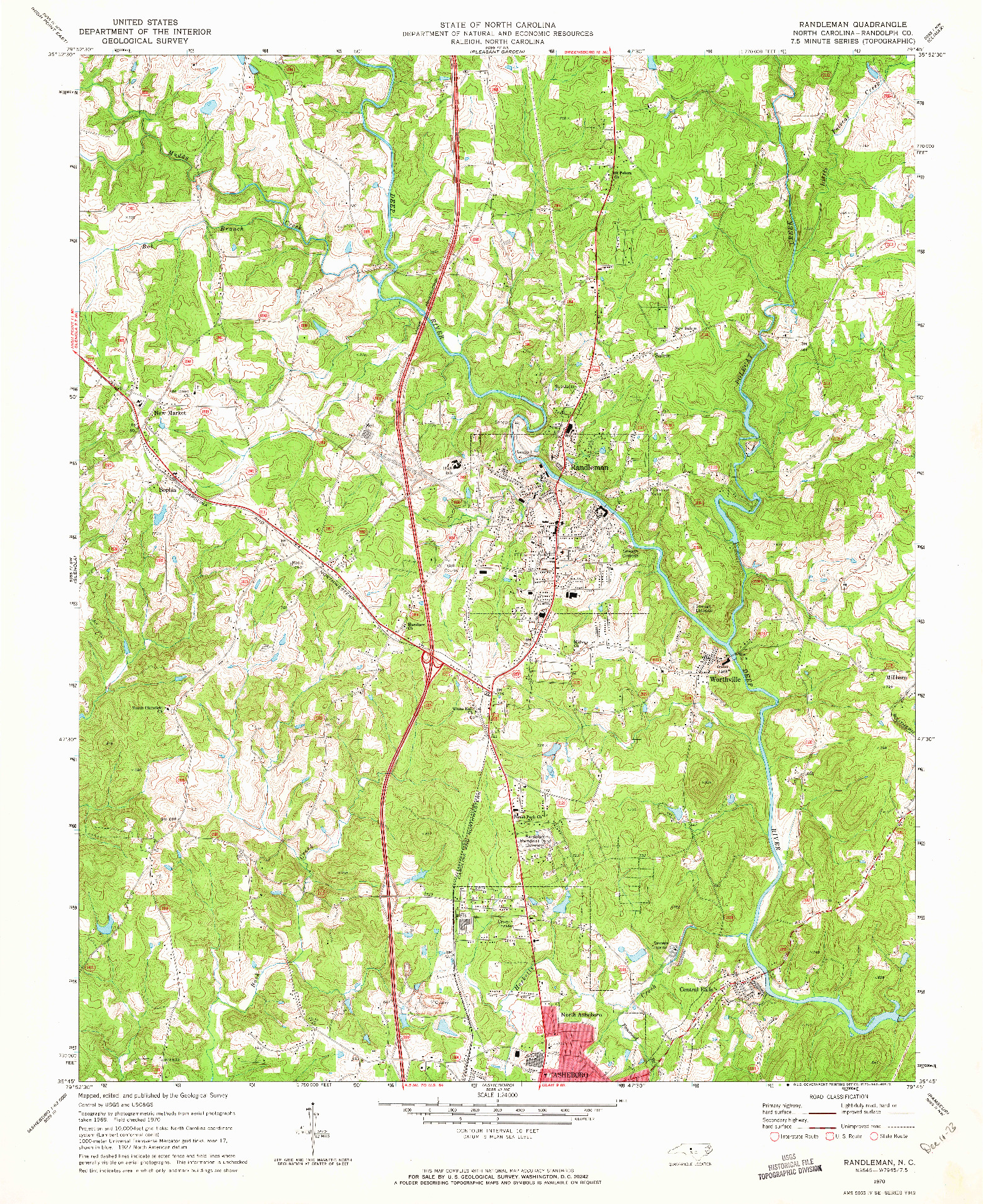 USGS 1:24000-SCALE QUADRANGLE FOR RANDLEMAN, NC 1970