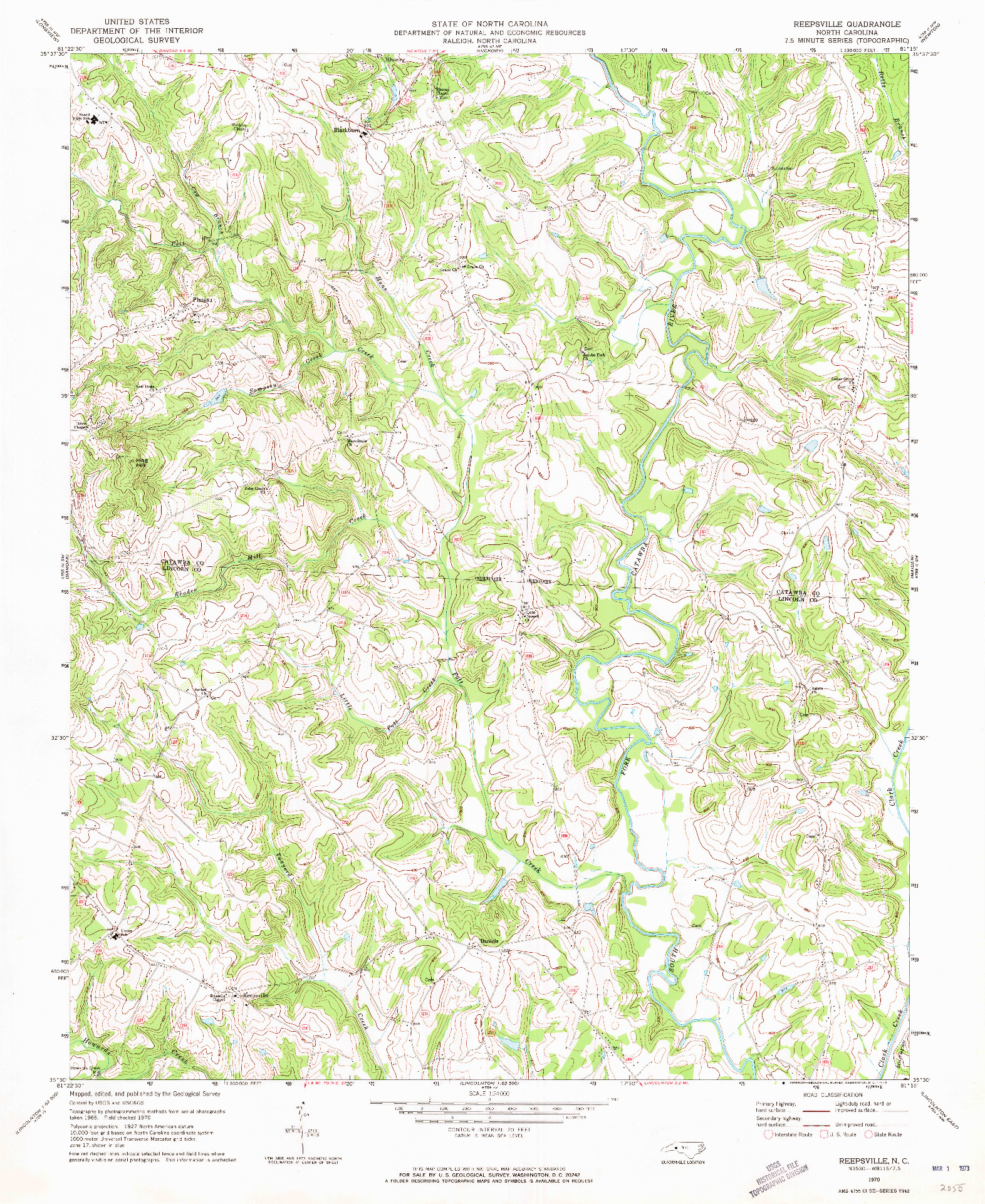 USGS 1:24000-SCALE QUADRANGLE FOR REEPSVILLE, NC 1970