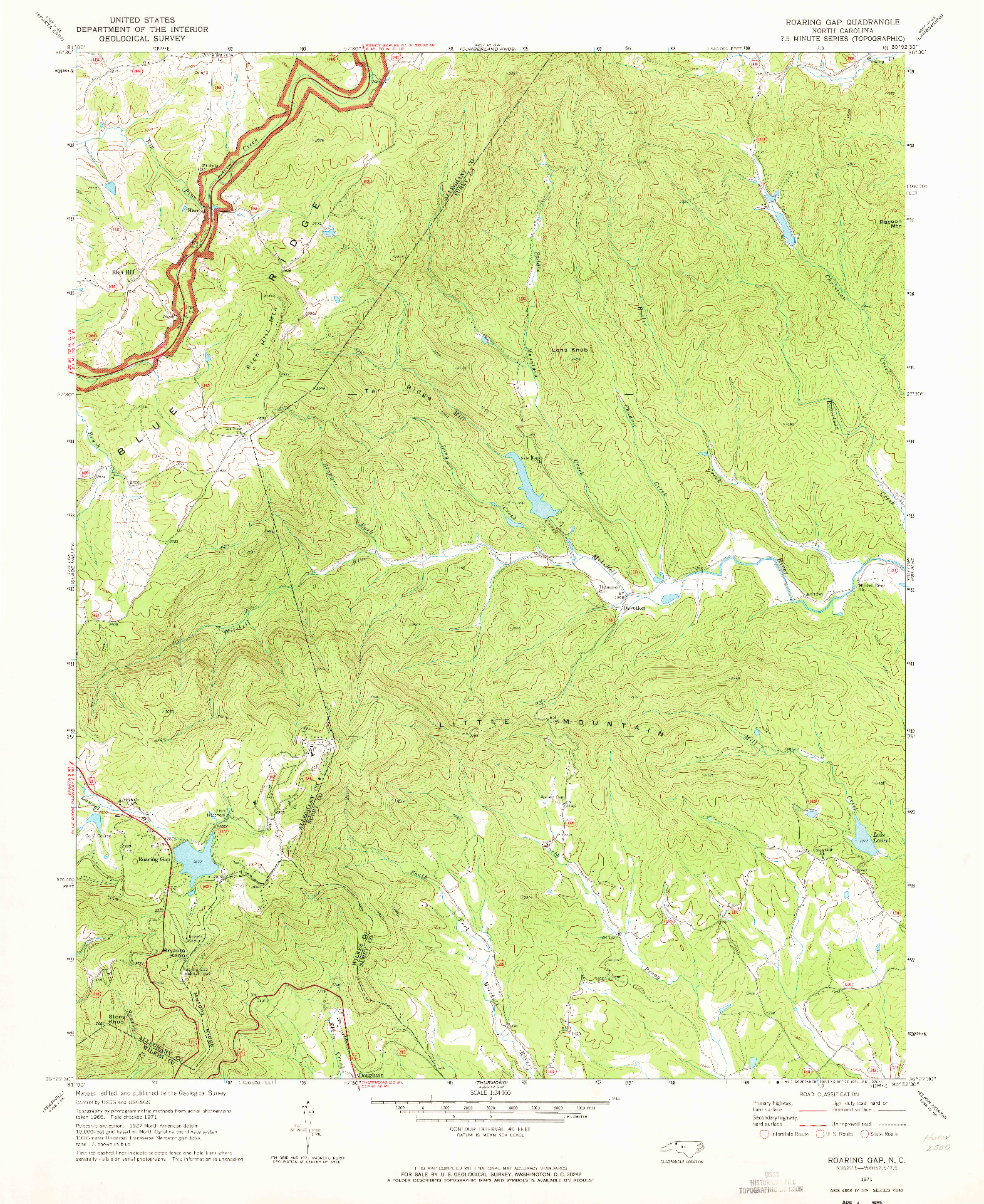 USGS 1:24000-SCALE QUADRANGLE FOR ROARING GAP, NC 1971