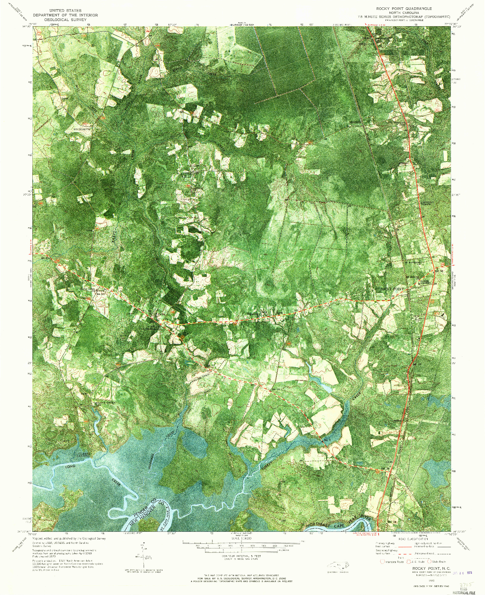 USGS 1:24000-SCALE QUADRANGLE FOR ROCKY POINT, NC 1970