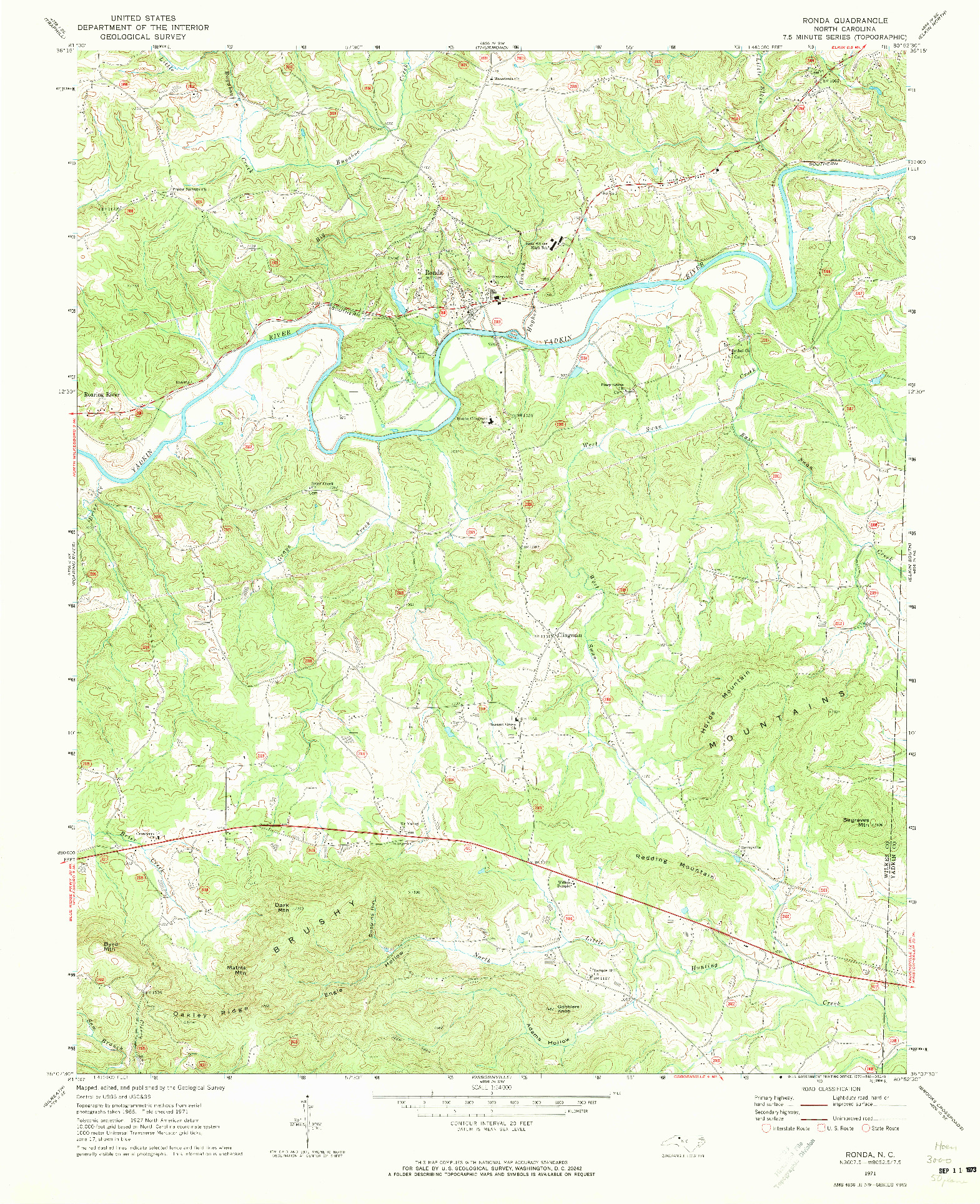 USGS 1:24000-SCALE QUADRANGLE FOR RONDA, NC 1971