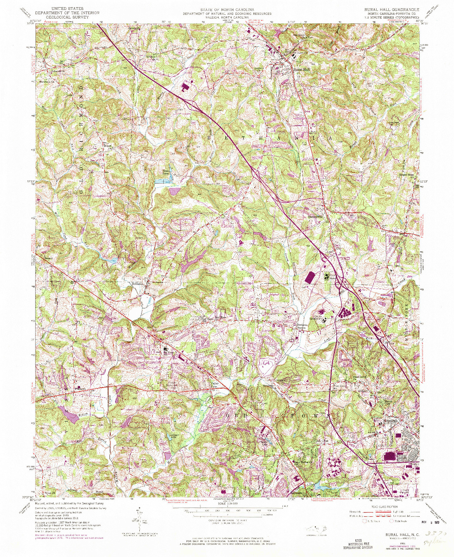 USGS 1:24000-SCALE QUADRANGLE FOR RURAL HALL, NC 1951