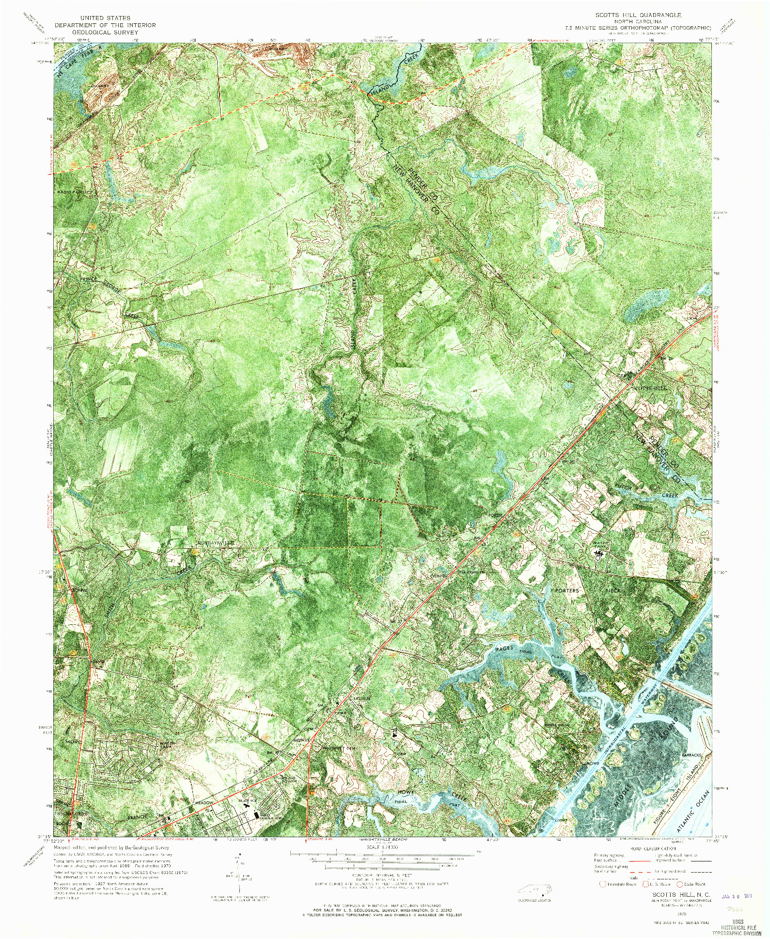 USGS 1:24000-SCALE QUADRANGLE FOR SCOTTS HILL, NC 1970