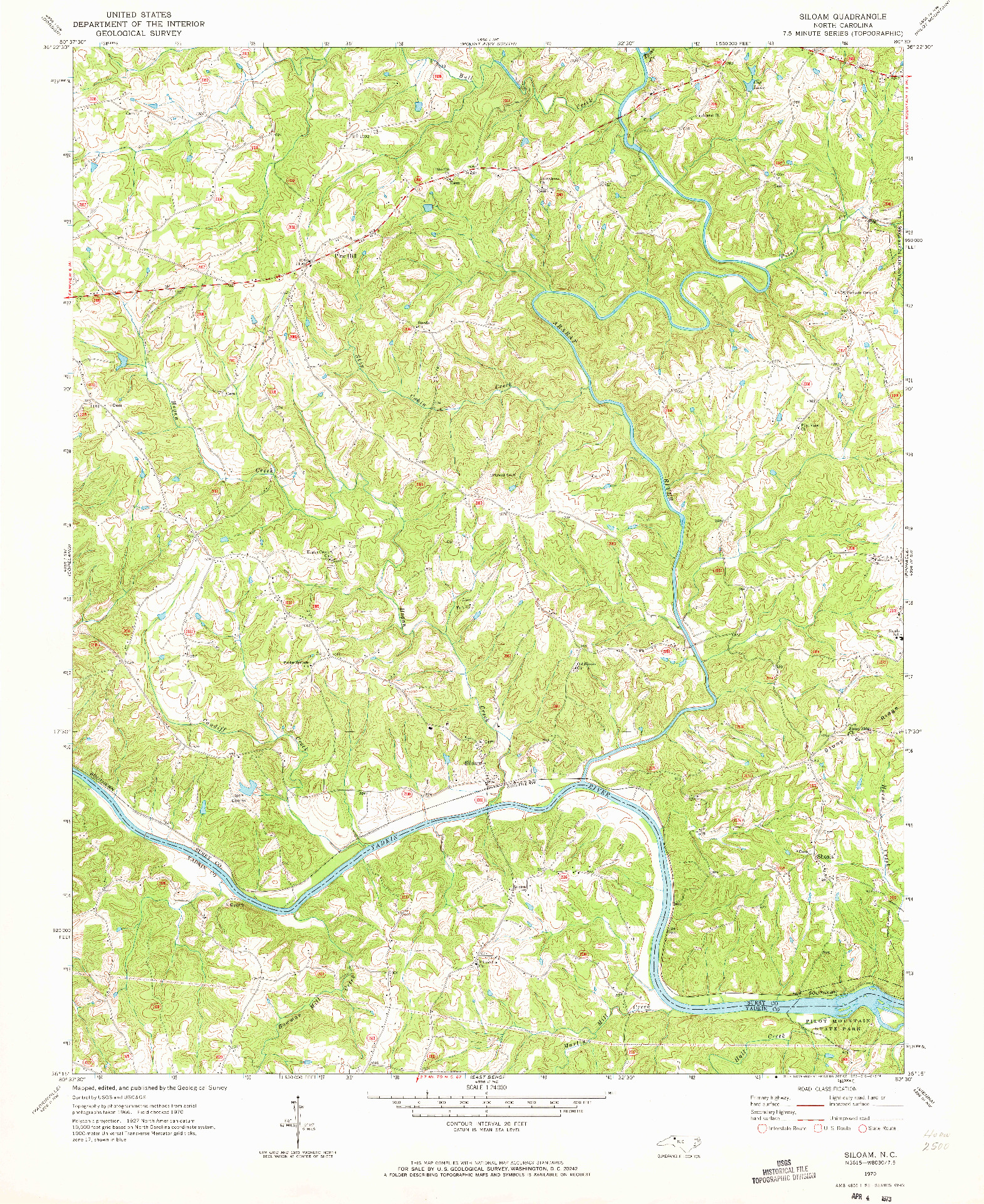 USGS 1:24000-SCALE QUADRANGLE FOR SILOAM, NC 1970