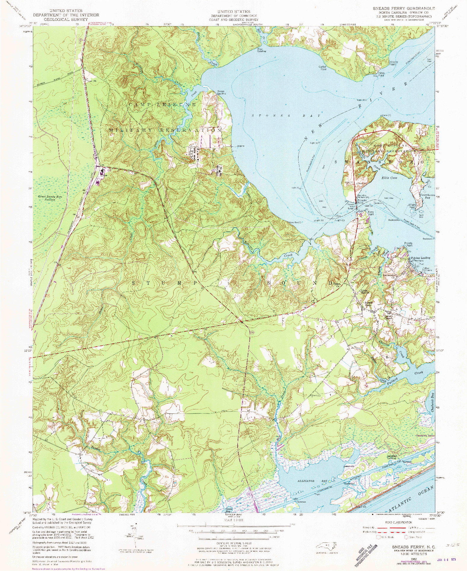 USGS 1:24000-SCALE QUADRANGLE FOR SNEADS FERRY, NC 1952