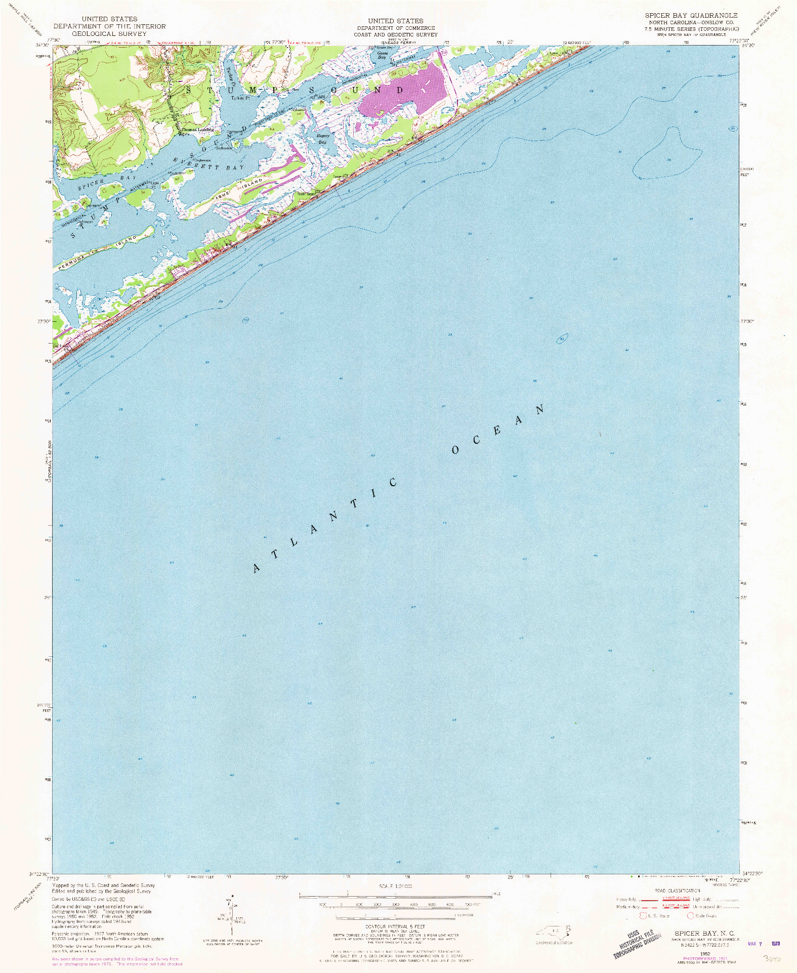 USGS 1:24000-SCALE QUADRANGLE FOR SPICER BAY, NC 1952