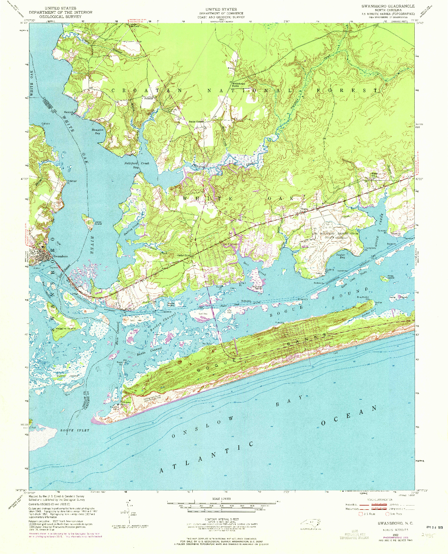 USGS 1:24000-SCALE QUADRANGLE FOR SWANSBORO, NC 1952