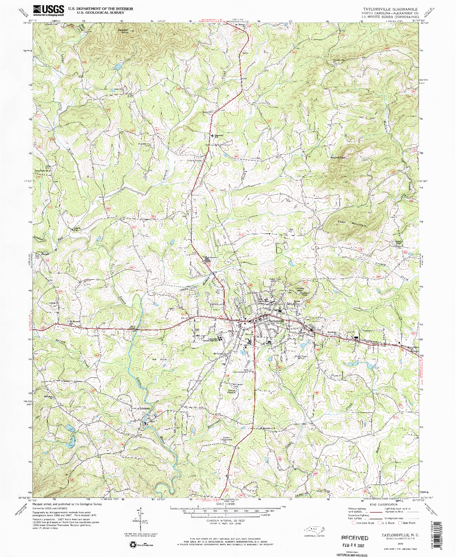 USGS 1:24000-SCALE QUADRANGLE FOR TAYLORSVILLE, NC 1970