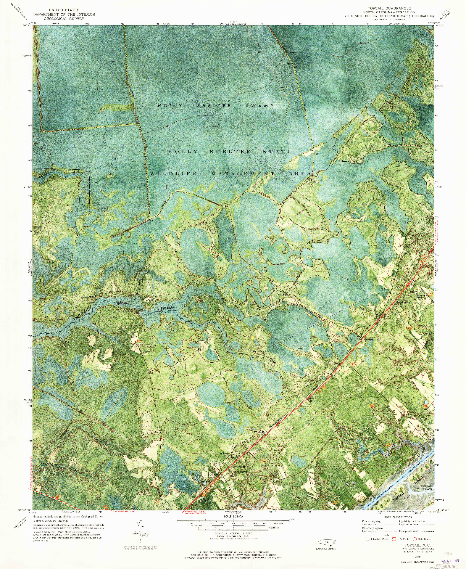 USGS 1:24000-SCALE QUADRANGLE FOR TOPSAIL, NC 1970