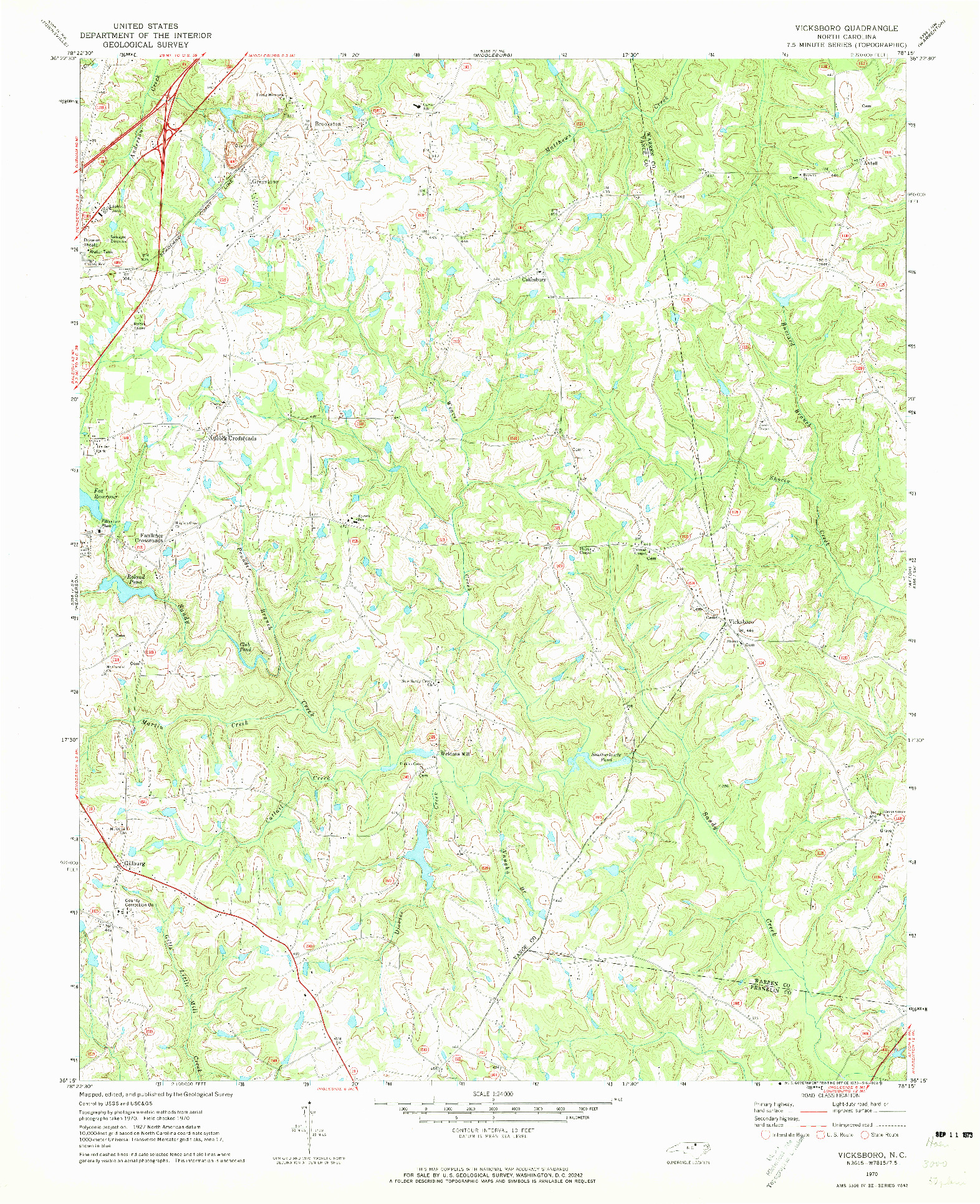 USGS 1:24000-SCALE QUADRANGLE FOR VICKSBORO, NC 1970
