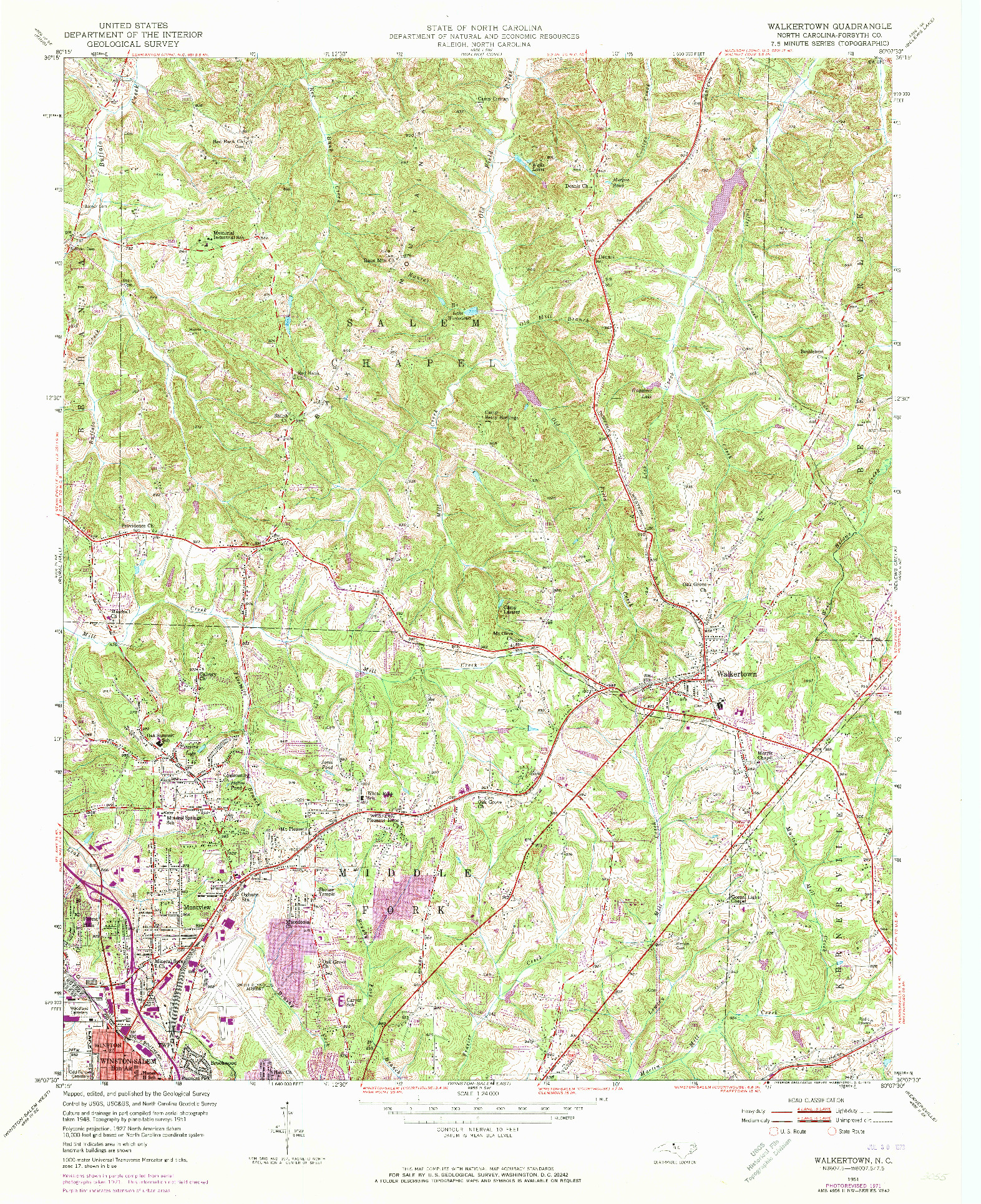 USGS 1:24000-SCALE QUADRANGLE FOR WALKERTOWN, NC 1951