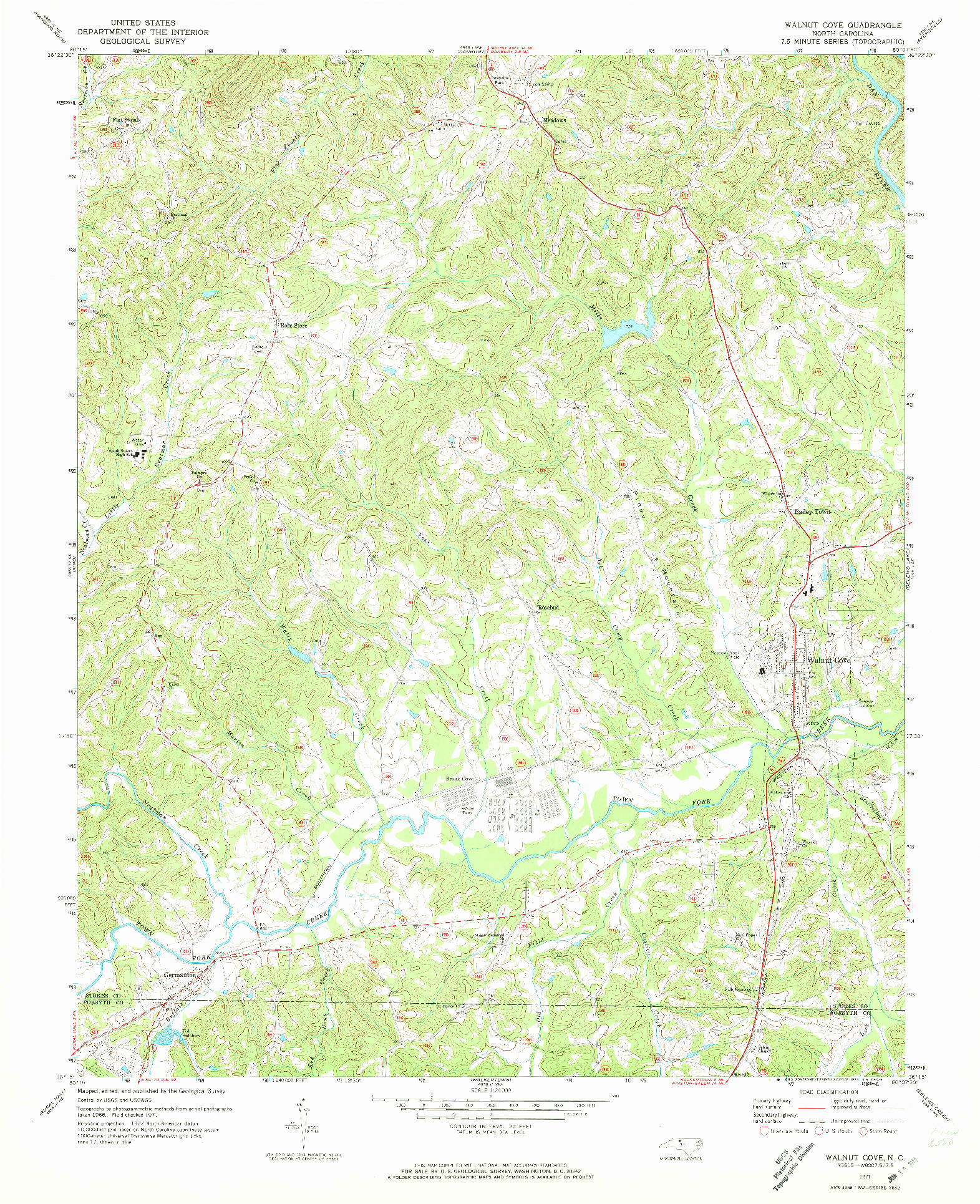 USGS 1:24000-SCALE QUADRANGLE FOR WALNUT COVE, NC 1971