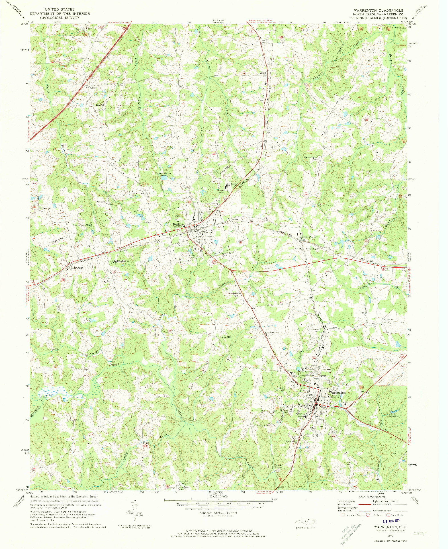 USGS 1:24000-SCALE QUADRANGLE FOR WARRENTON, NC 1970