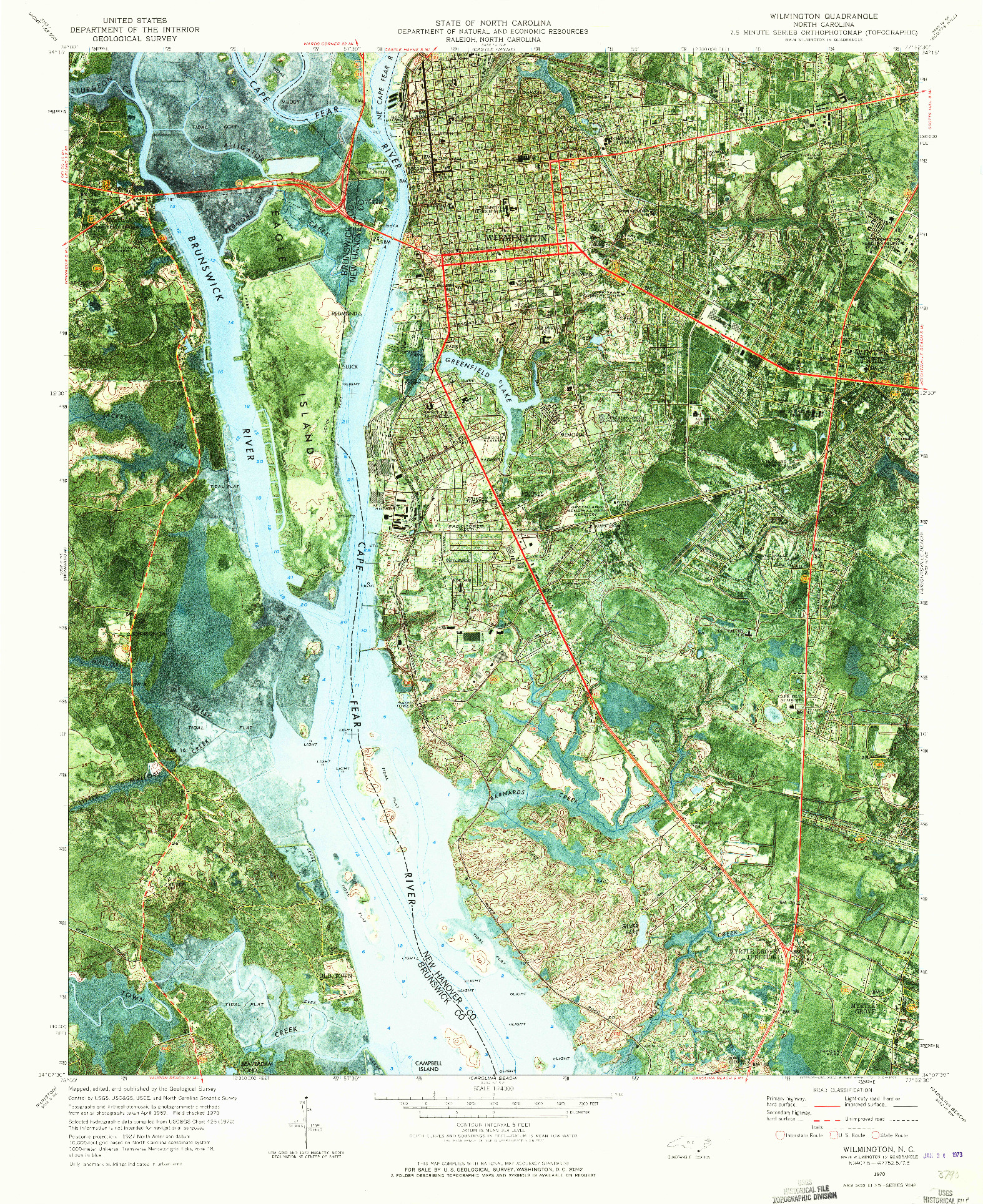 USGS 1:24000-SCALE QUADRANGLE FOR WILMINGTON, NC 1970