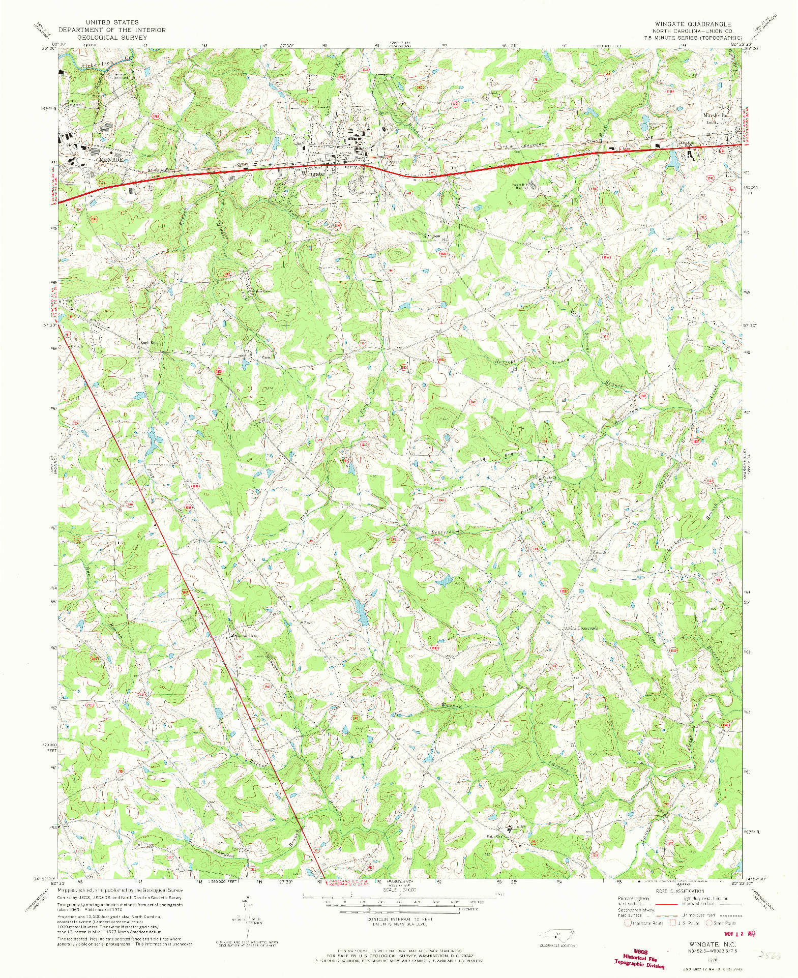 USGS 1:24000-SCALE QUADRANGLE FOR WINGATE, NC 1970