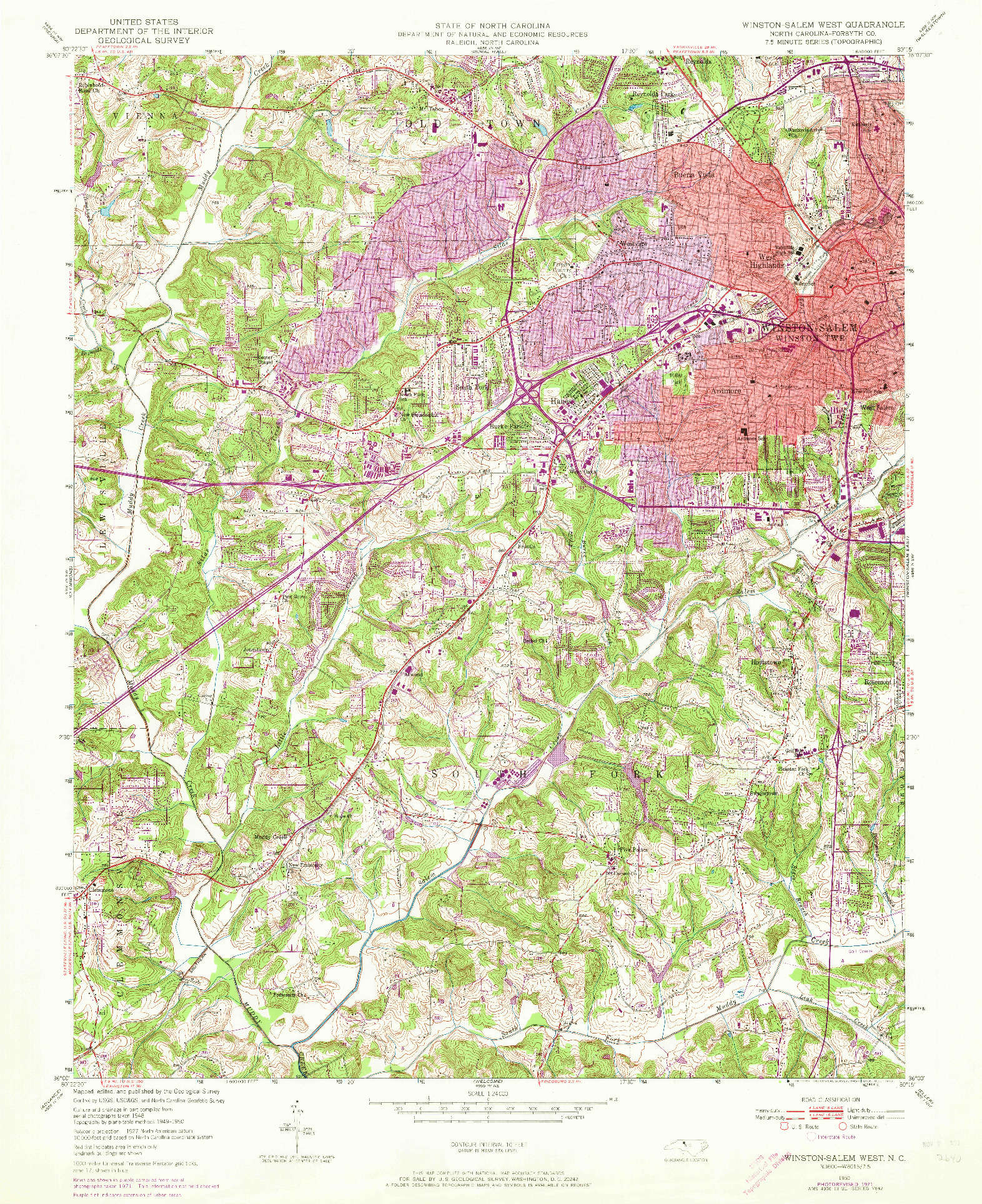 USGS 1:24000-SCALE QUADRANGLE FOR WINSTON-SALEM WEST, NC 1950