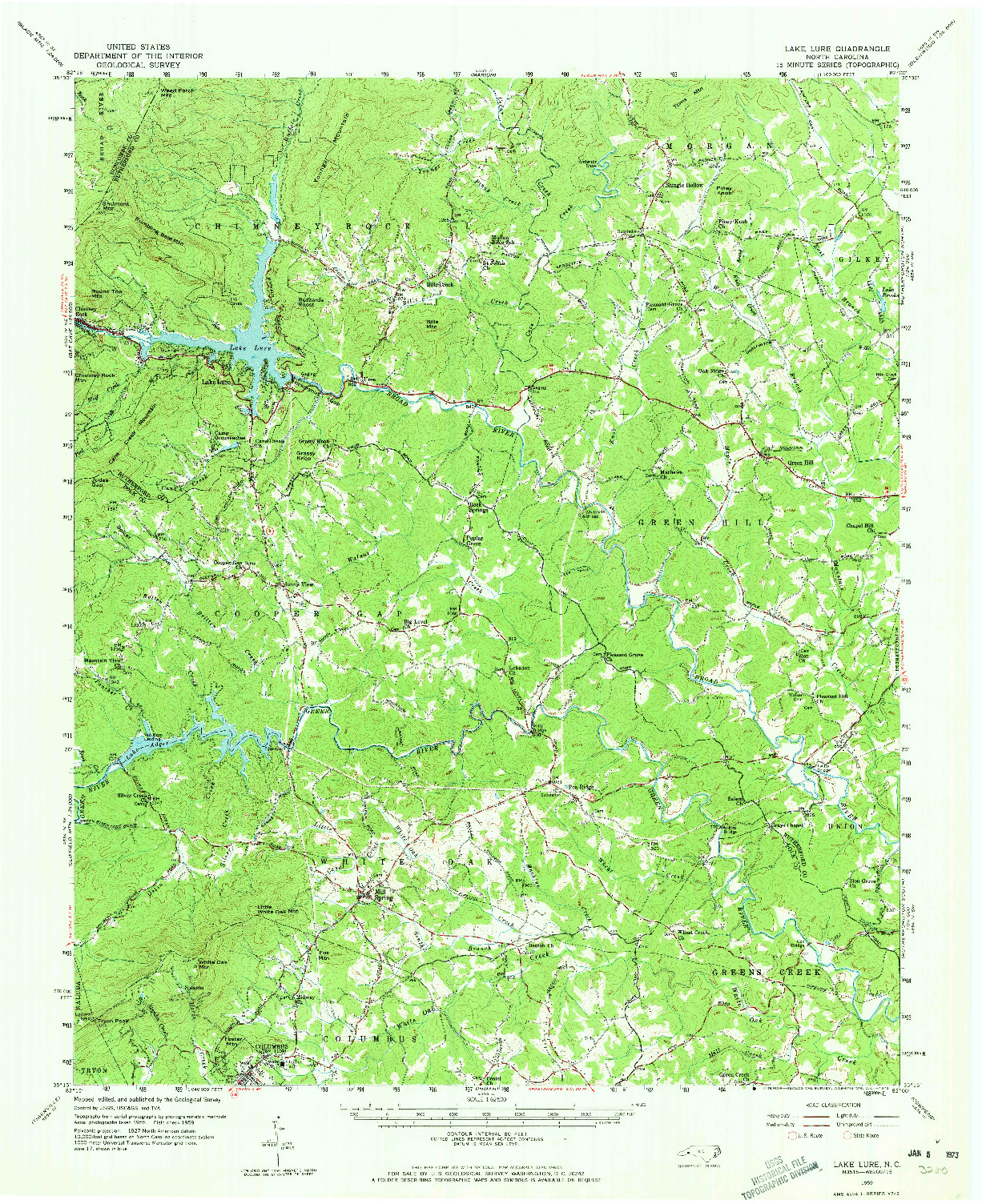 USGS 1:62500-SCALE QUADRANGLE FOR LAKE LURE, NC 1959