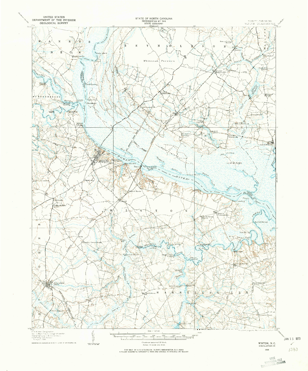 USGS 1:62500-SCALE QUADRANGLE FOR WINTON, NC 1908