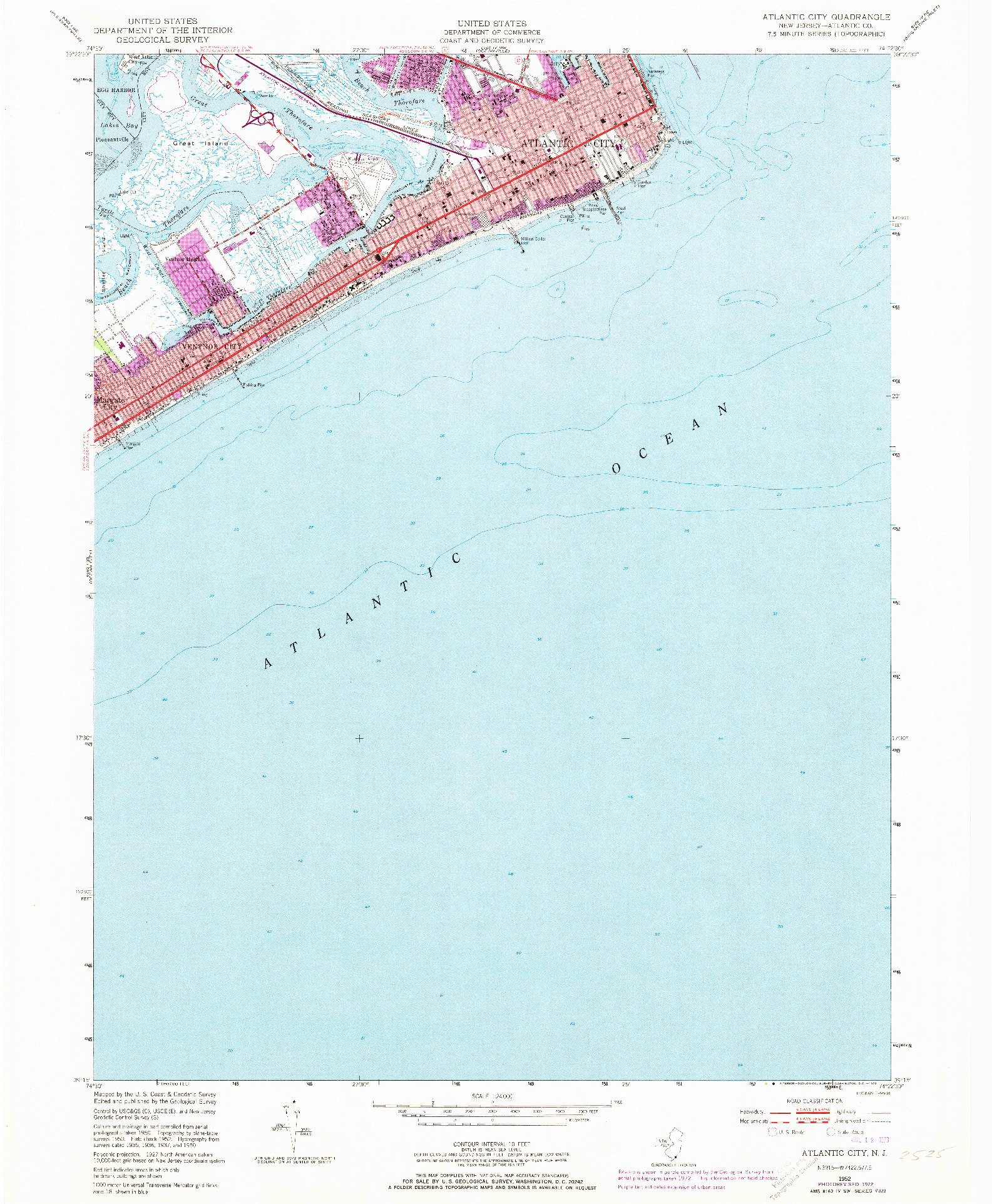 USGS 1:24000-SCALE QUADRANGLE FOR ATLANTIC CITY, NJ 1952