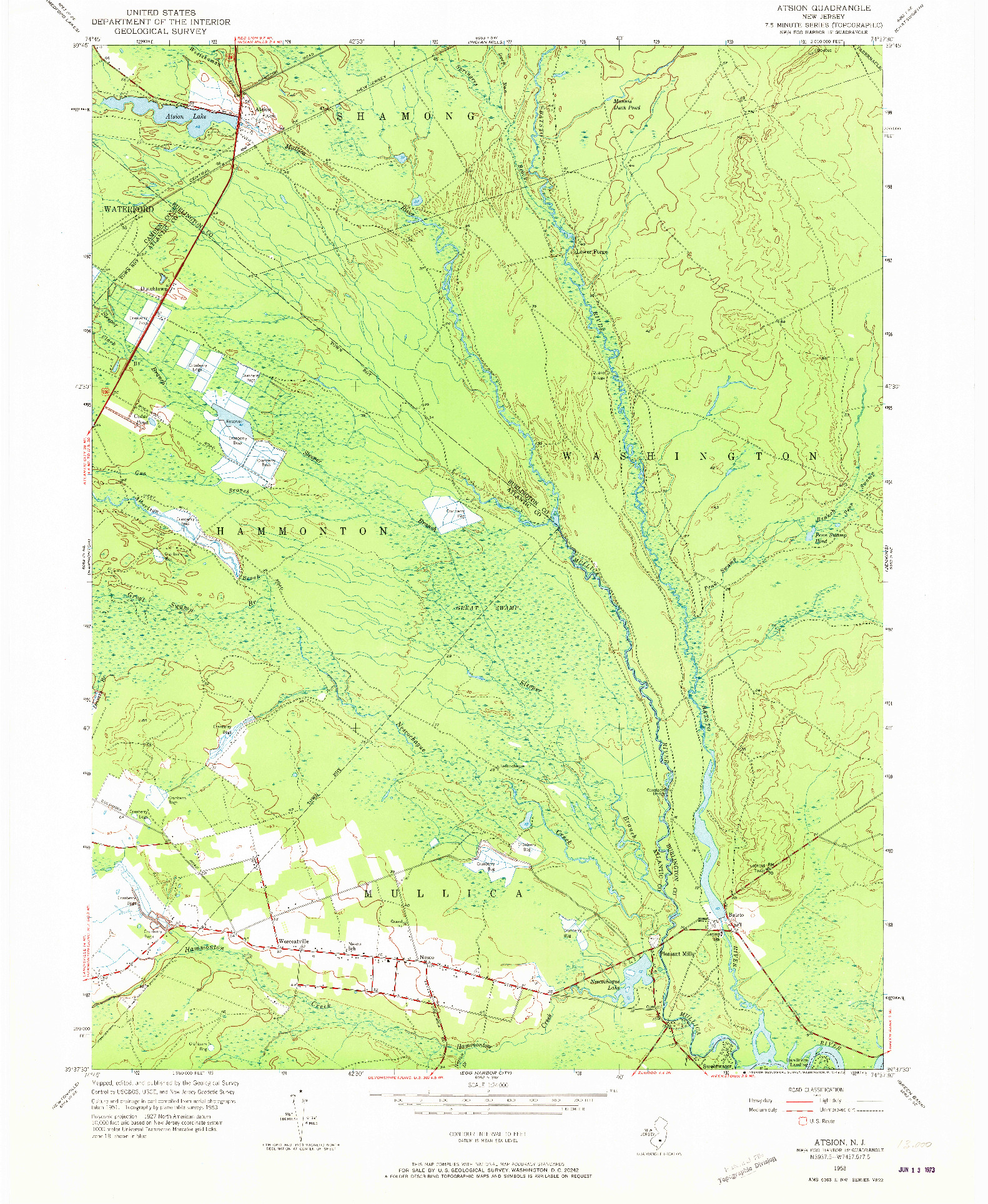 USGS 1:24000-SCALE QUADRANGLE FOR ATSION, NJ 1953