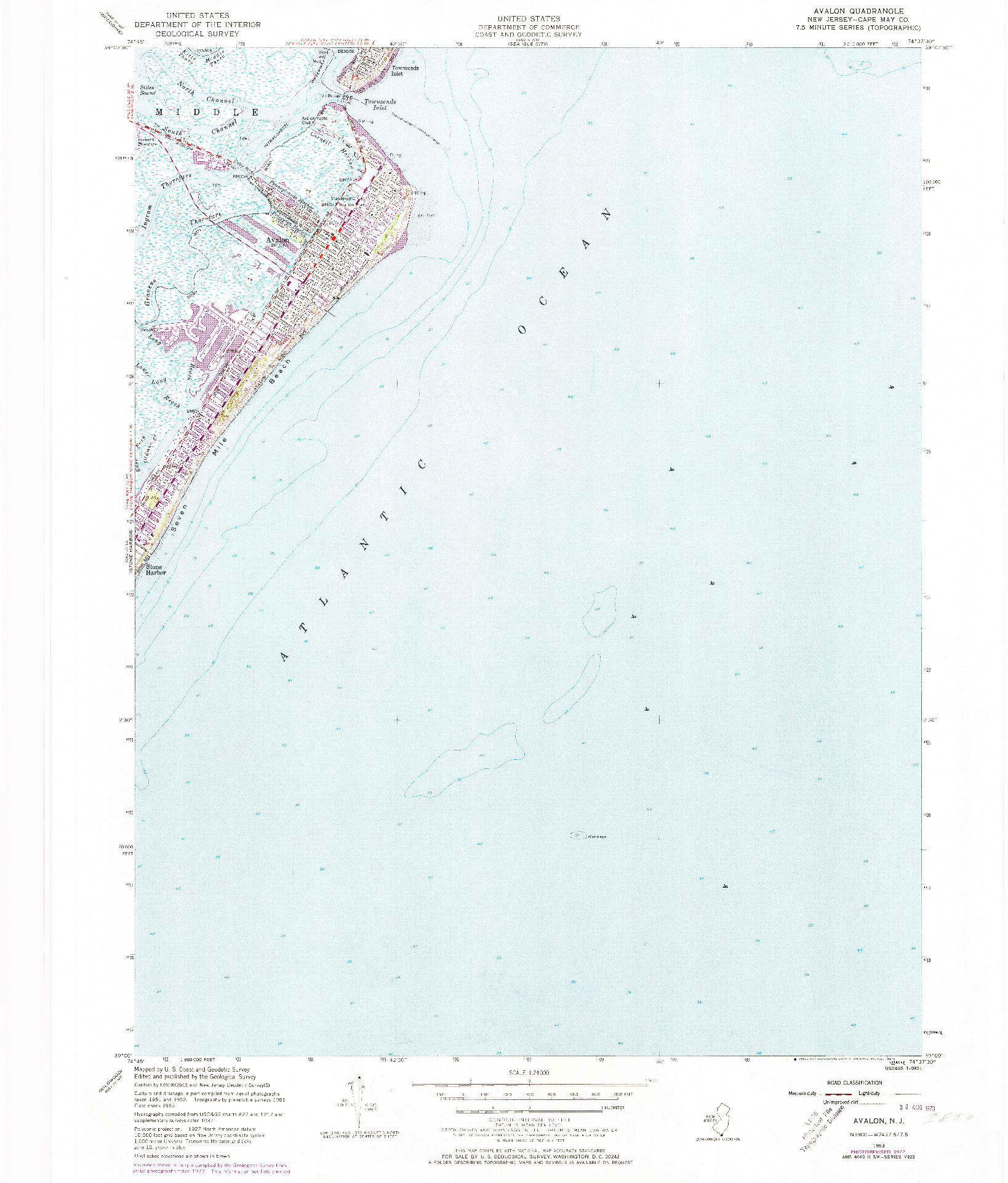 USGS 1:24000-SCALE QUADRANGLE FOR AVALON, NJ 1953