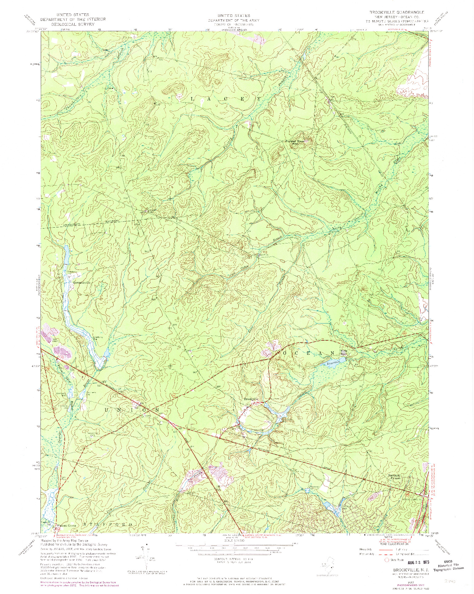 USGS 1:24000-SCALE QUADRANGLE FOR BROOKVILLE, NJ 1957
